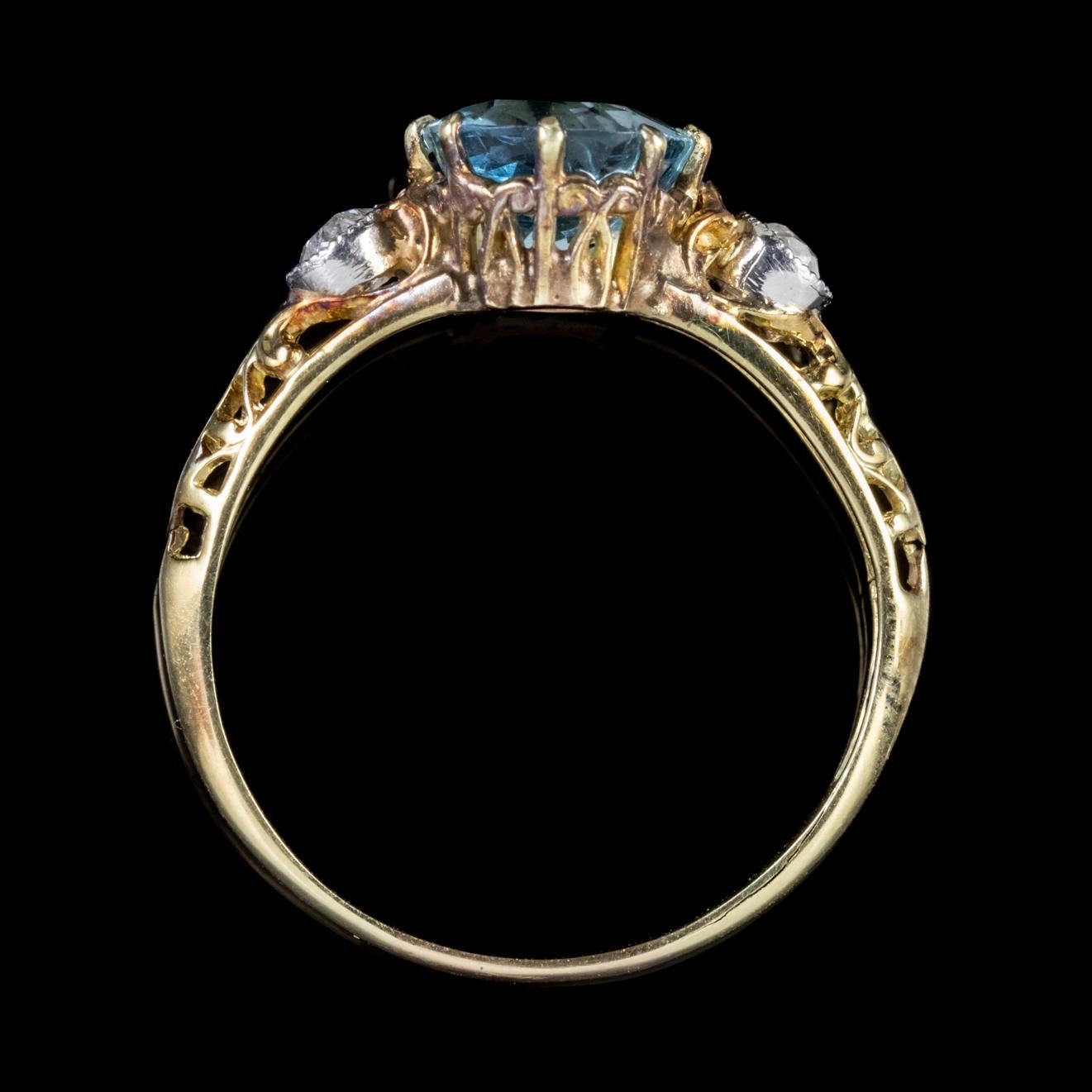 Antique Victorian Aquamarine Diamond Trilogy Ring 18ct Gold Circa 1900 For Sale 1