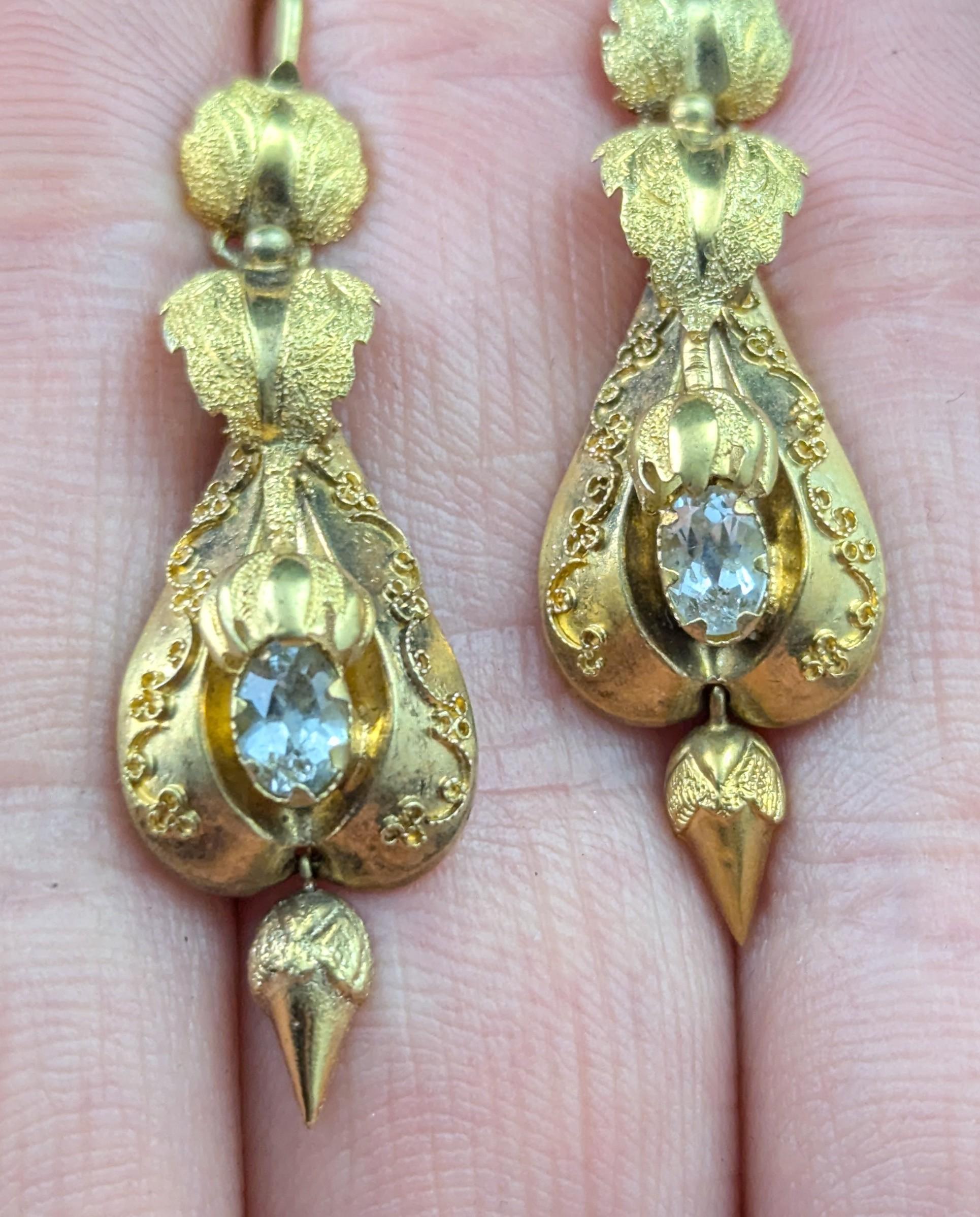 Antique Victorian Aquamarine drop earrings, 15k yellow gold 5