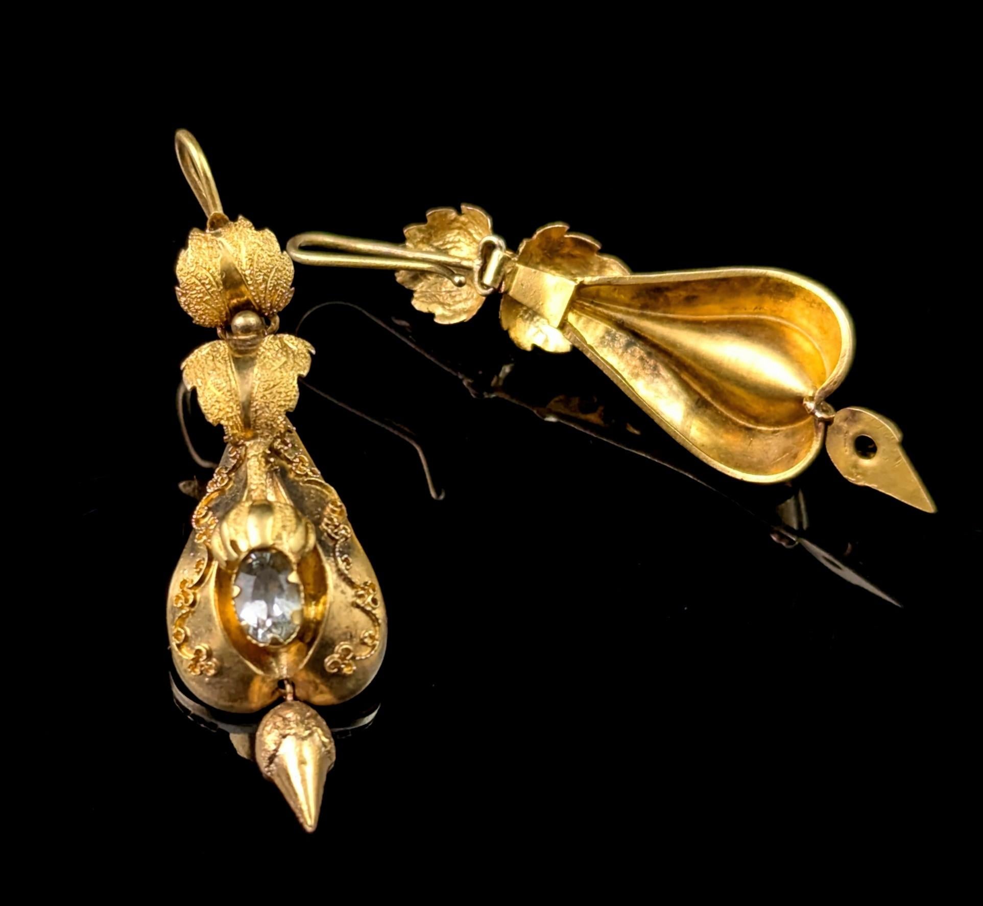 Women's Antique Victorian Aquamarine drop earrings, 15k yellow gold