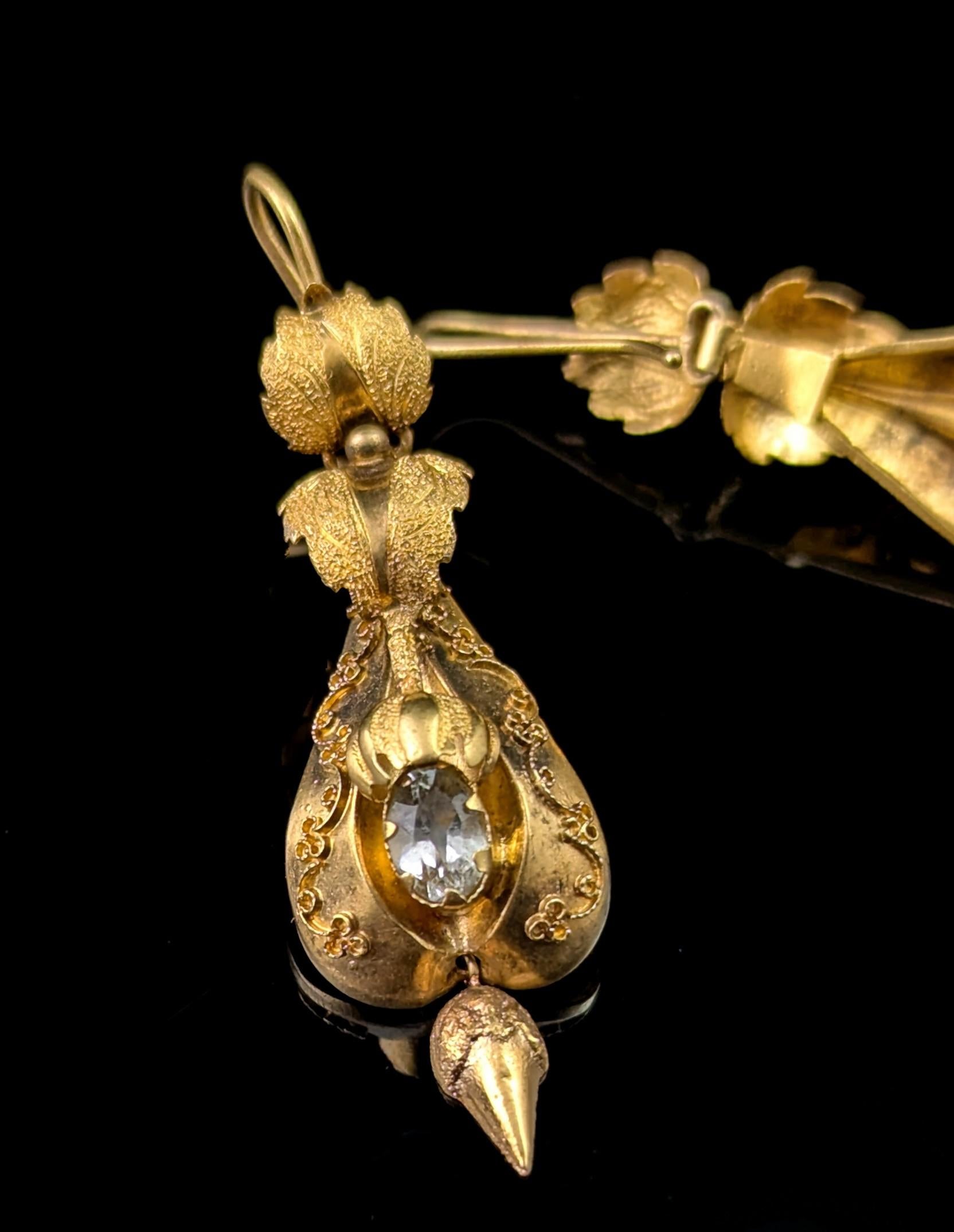 Antique Victorian Aquamarine drop earrings, 15k yellow gold 1