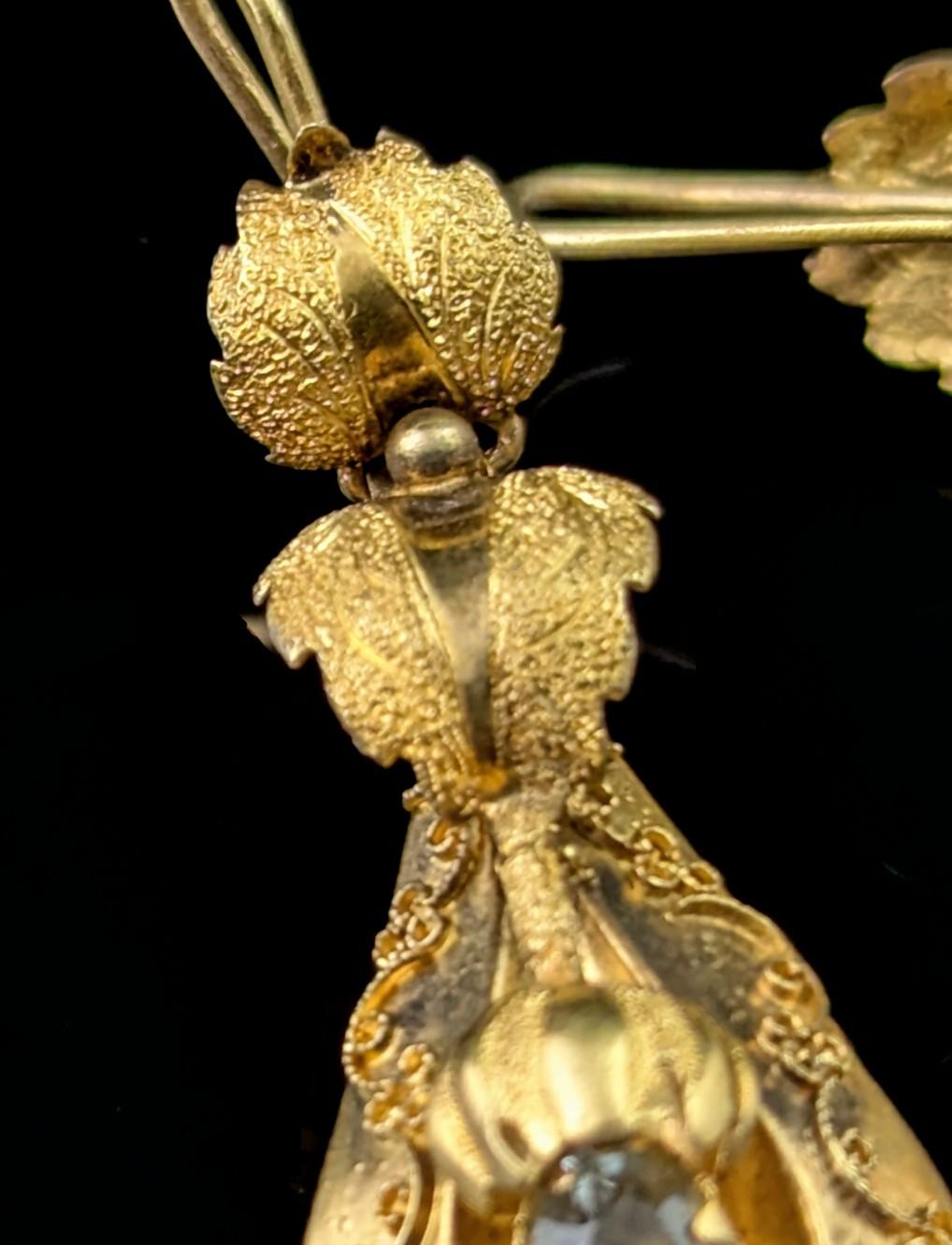 Antique Victorian Aquamarine drop earrings, 15k yellow gold 2