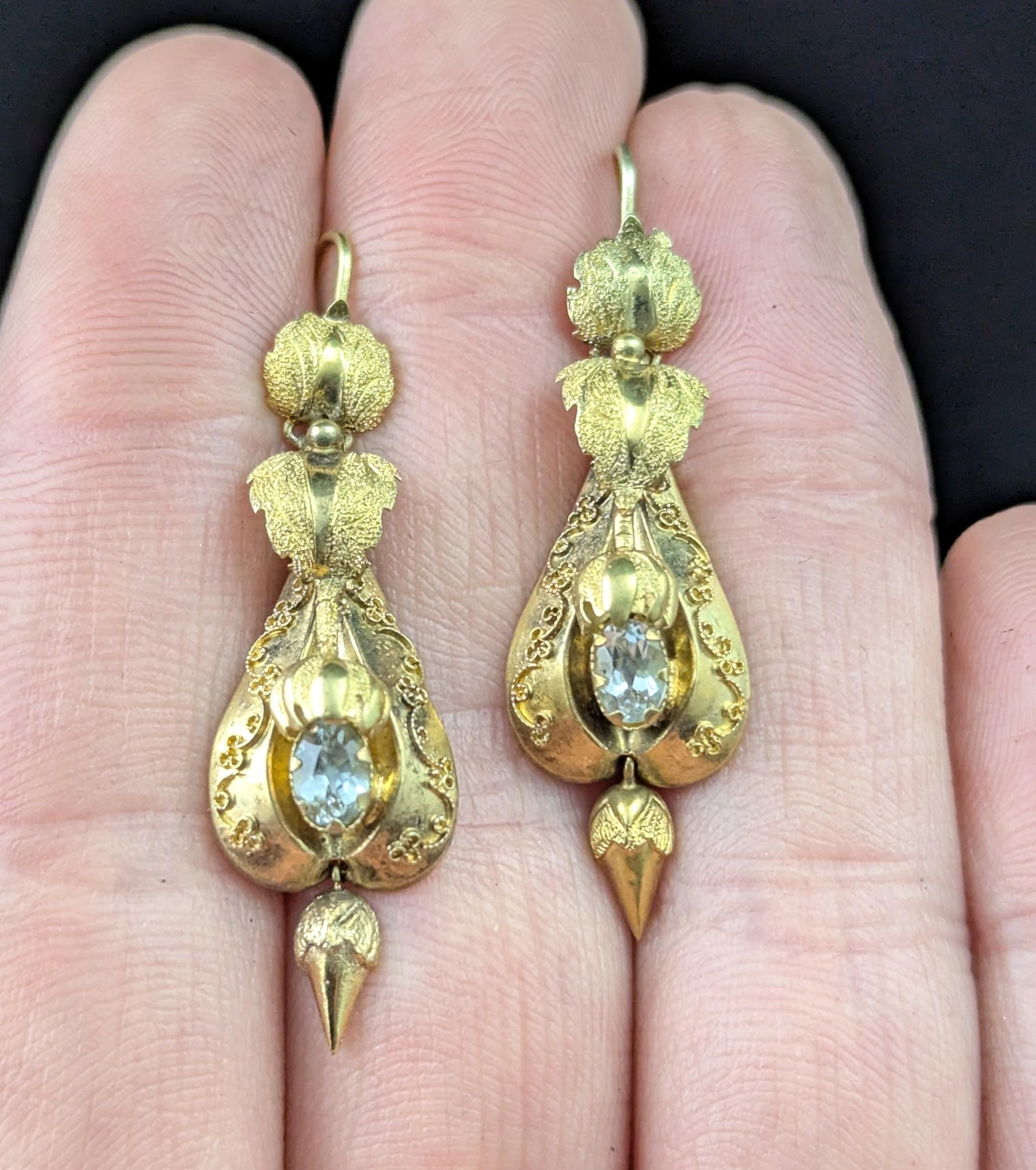Antique Victorian Aquamarine drop earrings, 15k yellow gold 4