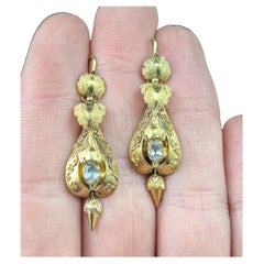 Antique Victorian Aquamarine drop earrings, 15k yellow gold