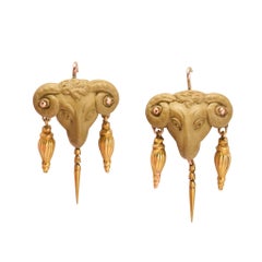 Antique Victorian Archaeological Revival Aries Ram's Head Earrings