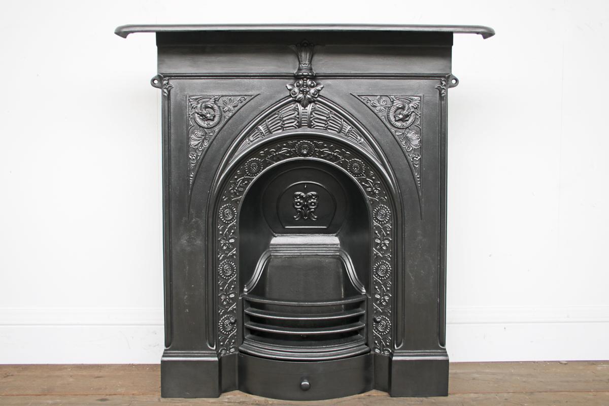 19th Century Antique Victorian Arched Cast Iron Combination Fireplace, circa 1879