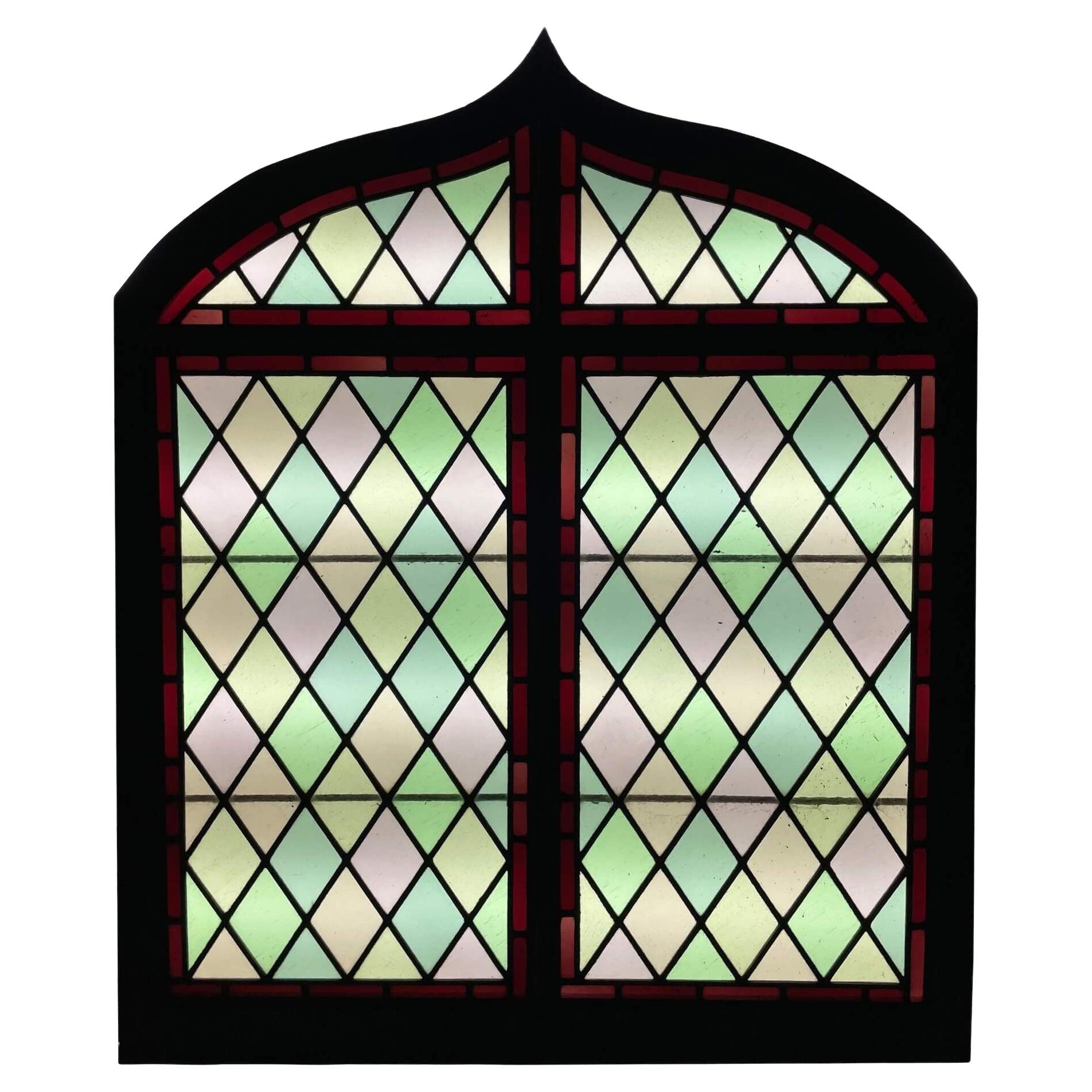 Antique Victorian Arched Stained Glass Window For Sale