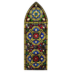Vintage Victorian Arched Stained Glass Window of Tudor Rose