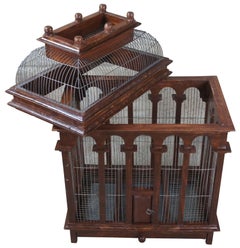 Antique Victorian Architectural Dome Top Wooden & Metal Wire Bird Cage