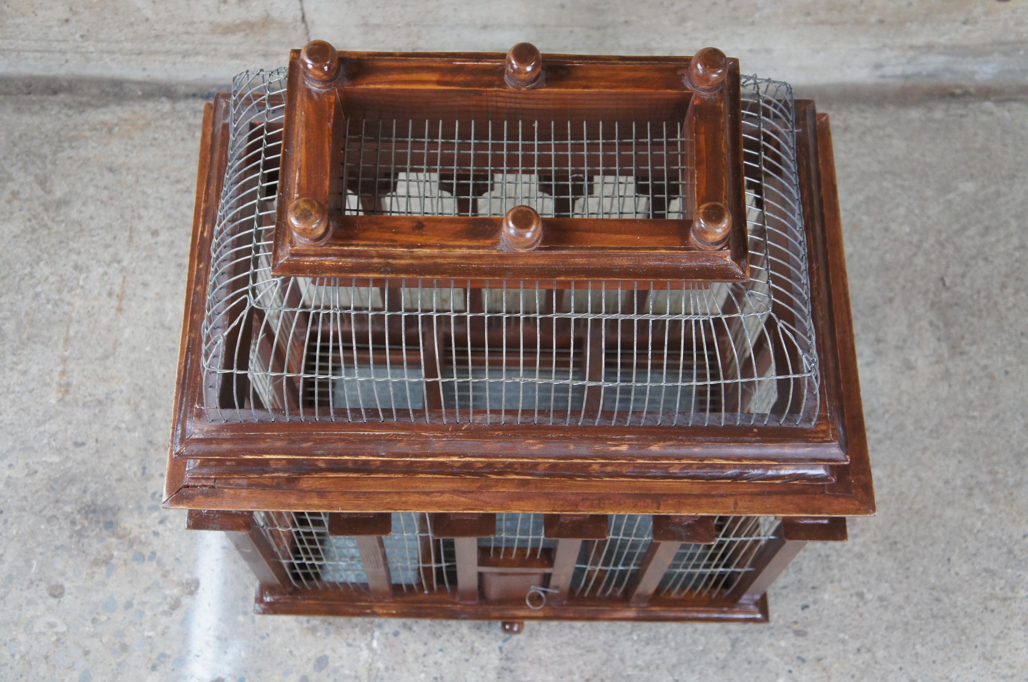 Antique Victorian Architectural Dome Top Wooden & Metal Wire Bird Cage In Good Condition In Dayton, OH