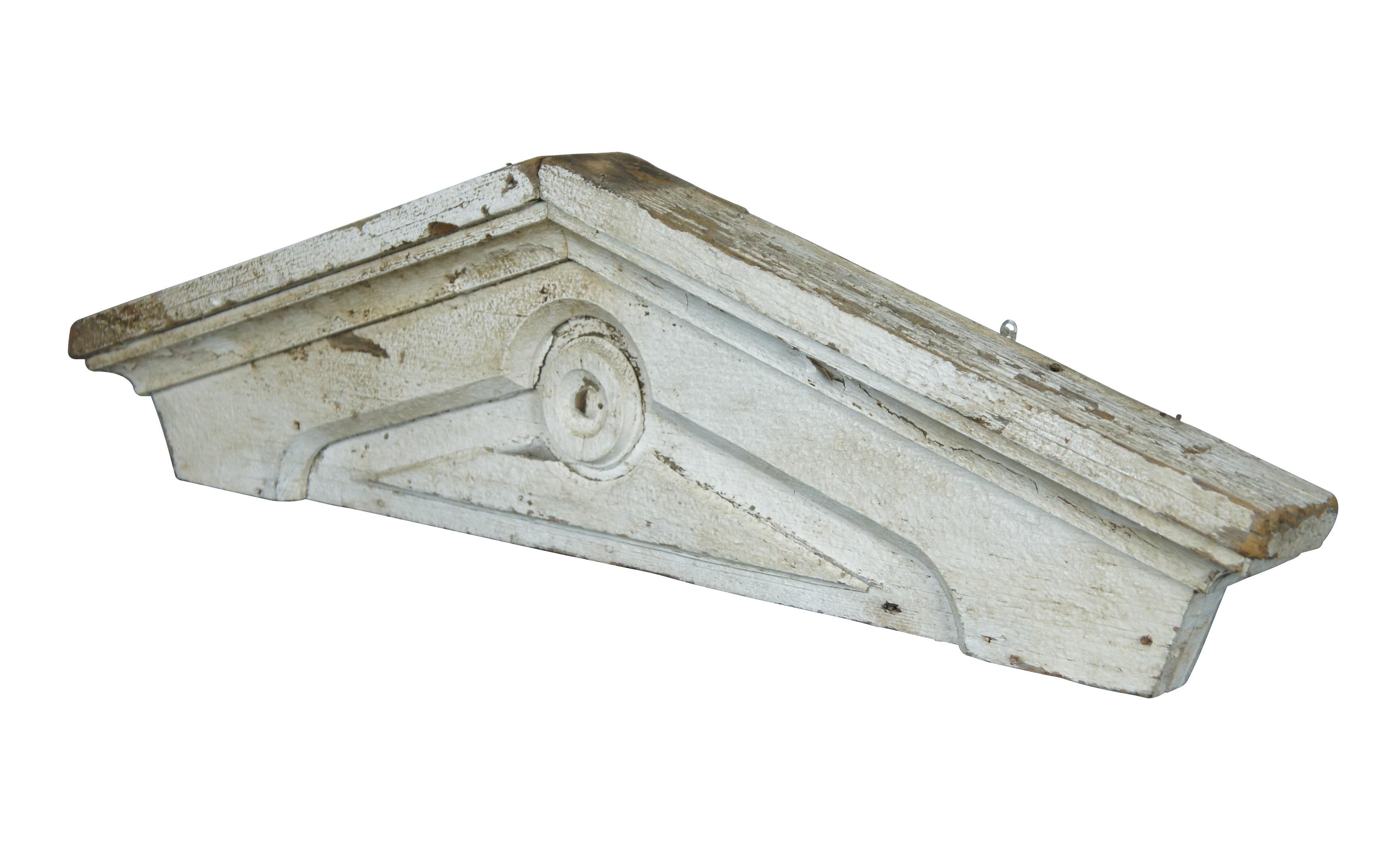 Antique Victorian Architectural Salvage White Painted Window Pediment Header 48
