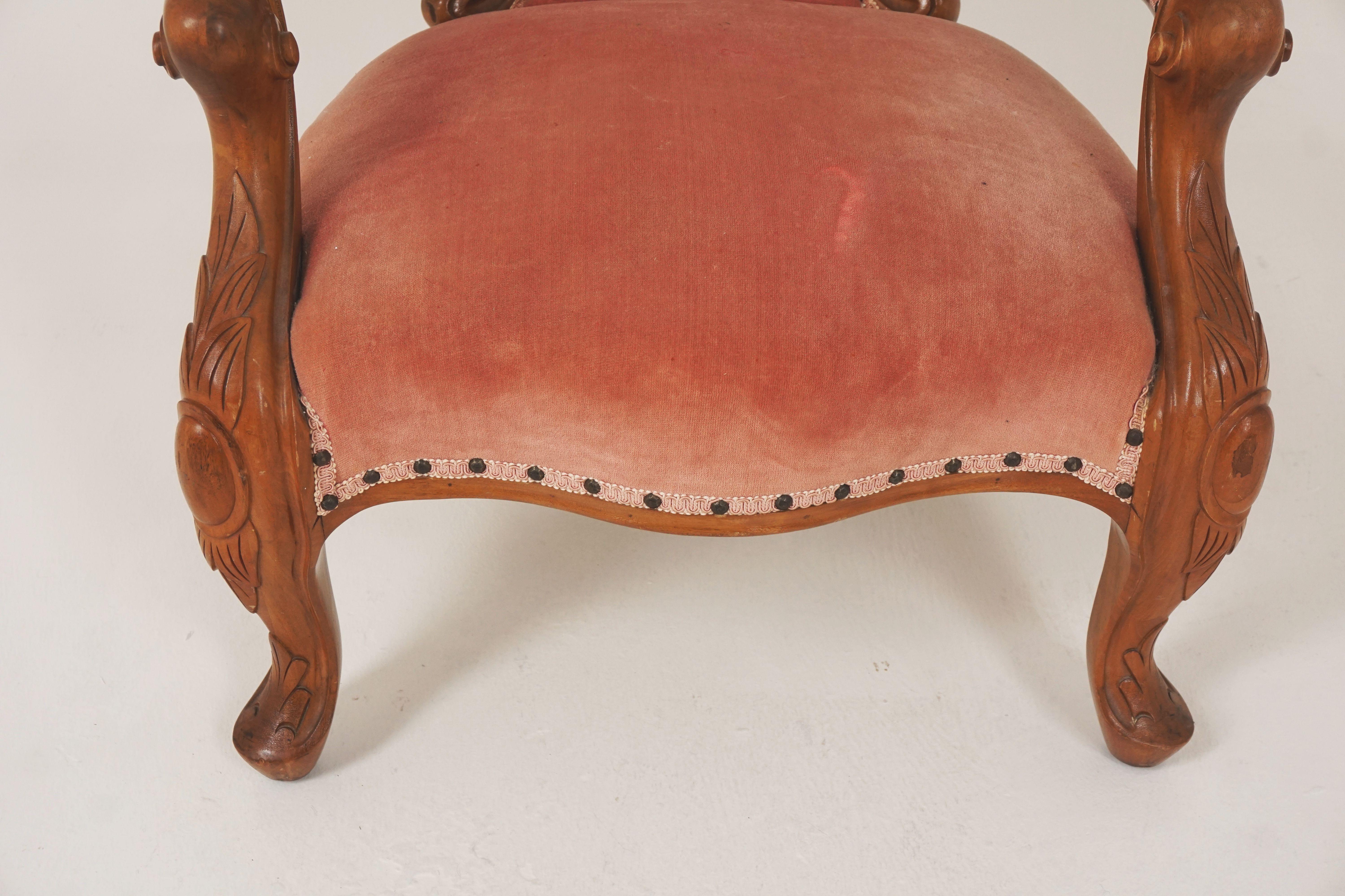 Antique Victorian Arm Chair, Carved Walnut, Button Back, Scotland 1870, B2504 In Good Condition In Vancouver, BC