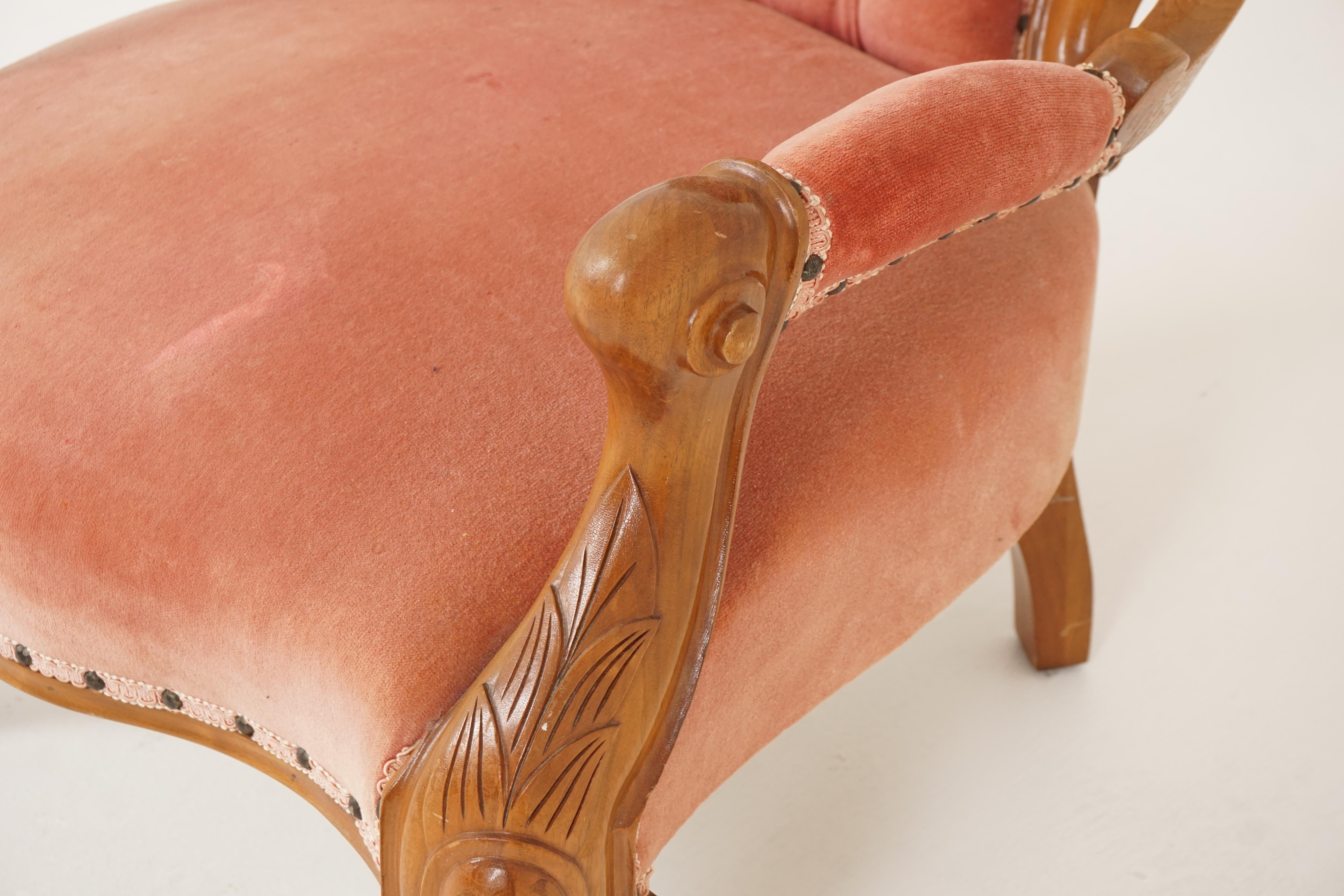 Late 19th Century Antique Victorian Arm Chair, Carved Walnut, Button Back, Scotland 1870, B2504