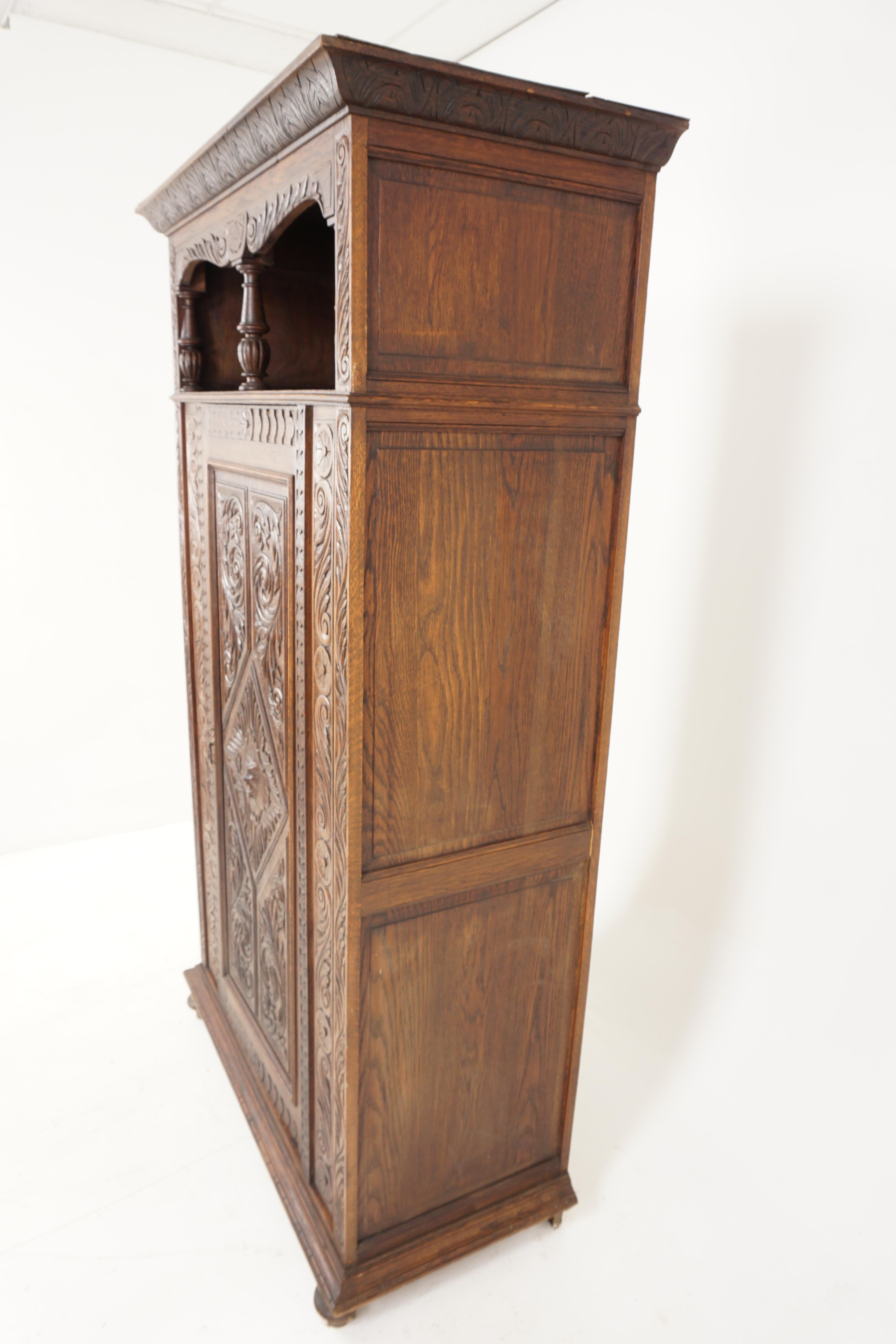 Antique Victorian Armoire, Carved Oak, Hall Wardrobe, Scotland 1870, B2637 In Good Condition In Vancouver, BC