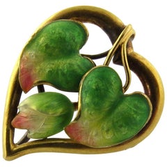Antique Victorian Art Nouveau 14 Karat Yellow Gold Heart Shaped Pin/Brooch