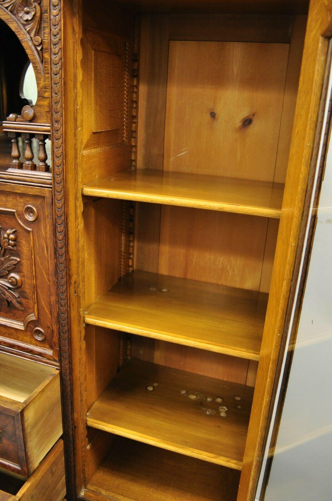 Antique Victorian Art Nouveau Carved Oak Wood Secretary Desk Bookcase 3