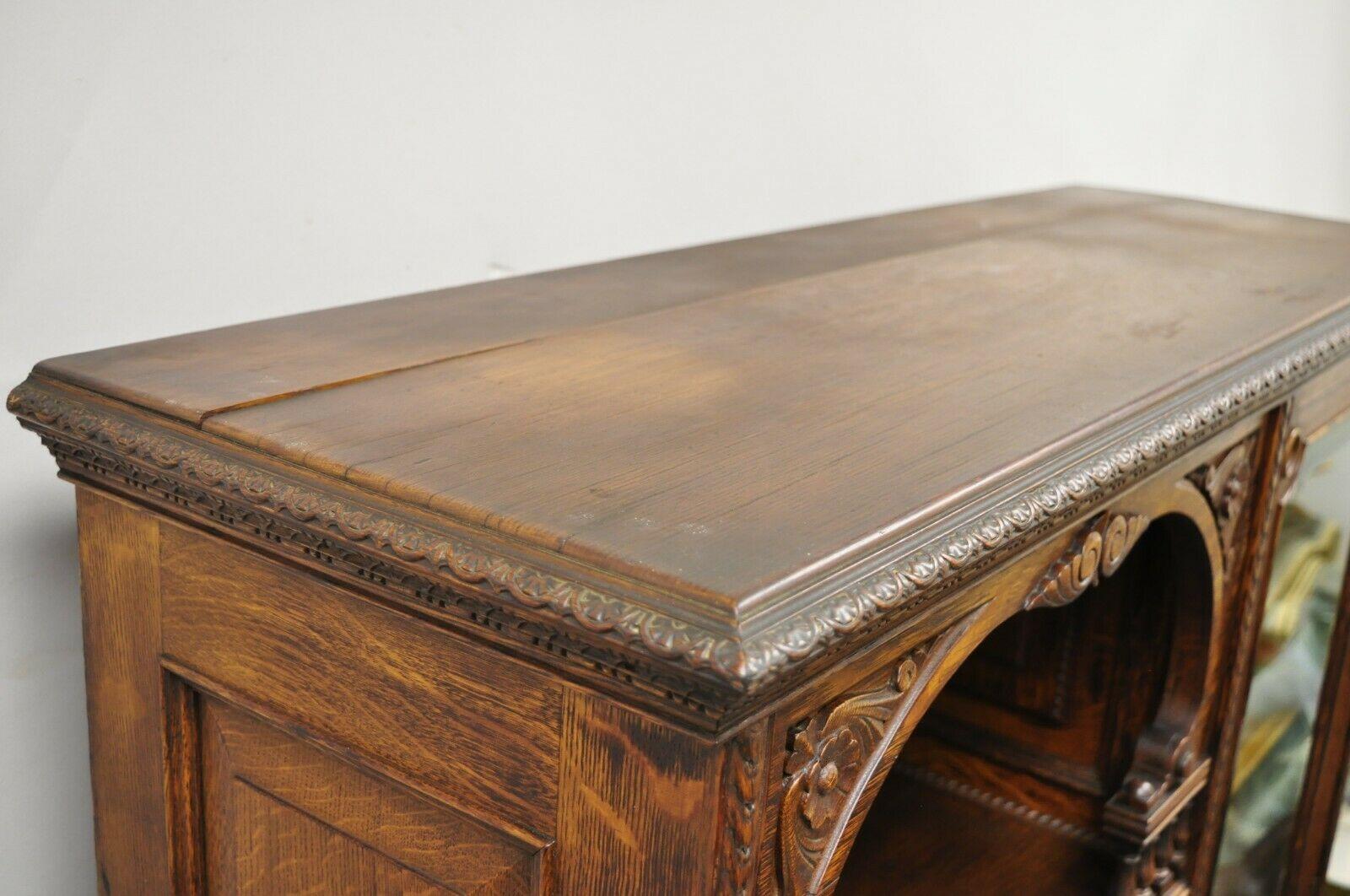 19th Century Antique Victorian Art Nouveau Carved Oak Wood Secretary Desk Bookcase