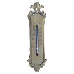 Antique Victorian Art Nouveau Cast Brass Wall Hanging Alcohol Thermometer 8.5"