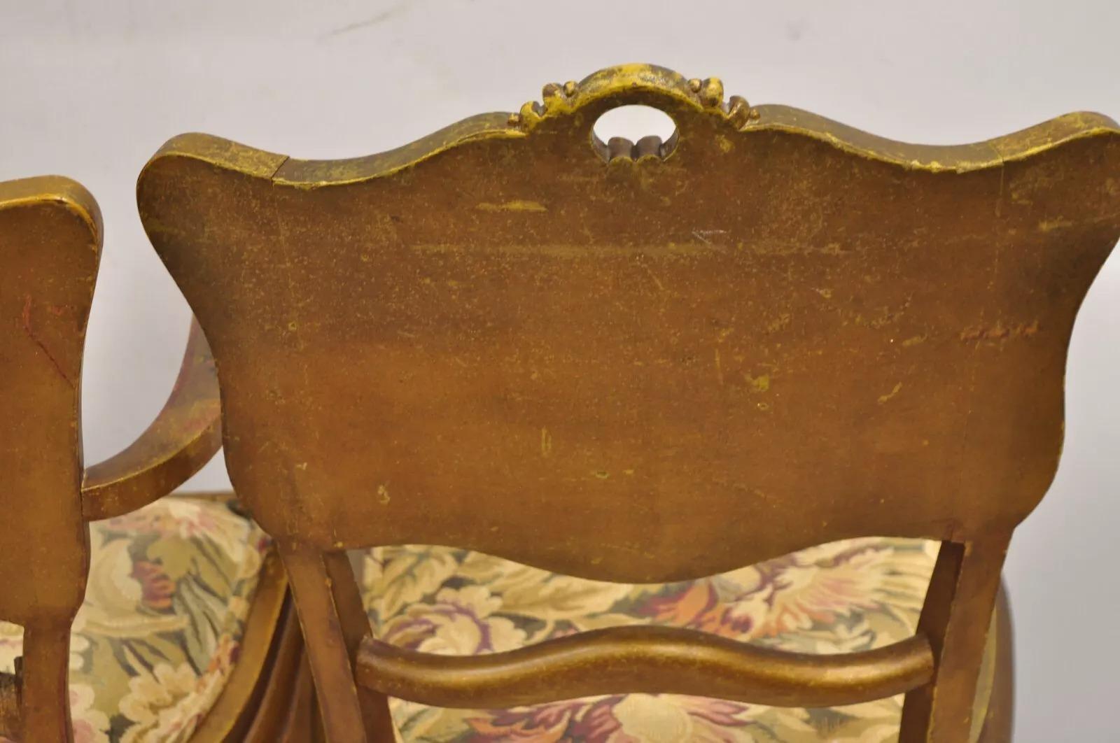 Antico Vittoriano Art Nouveau in legno dorato e dipinto a mano, divano 2 pezzi per salotto in vendita 9