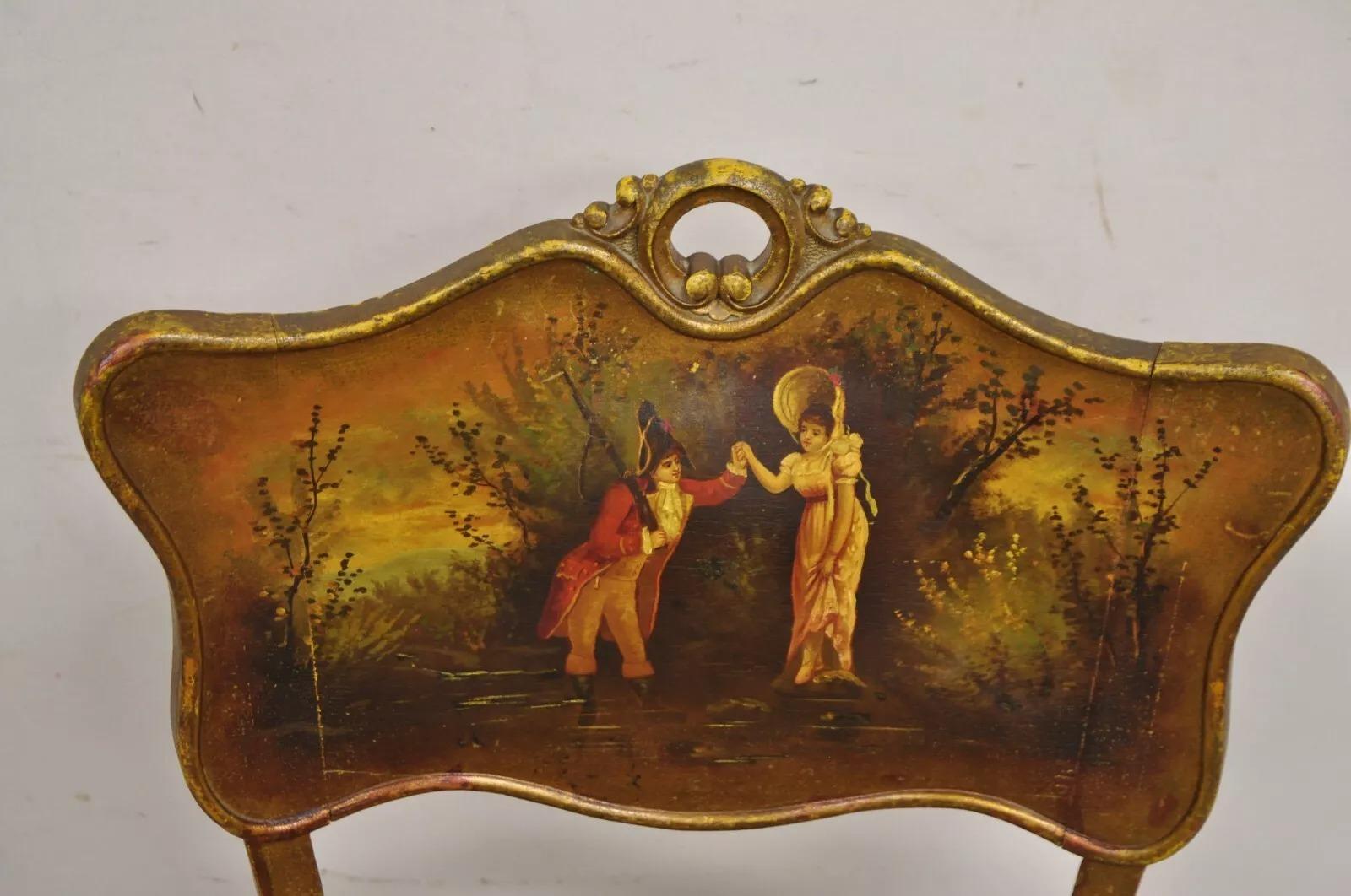 Antico Vittoriano Art Nouveau in legno dorato e dipinto a mano, divano 2 pezzi per salotto in vendita 10