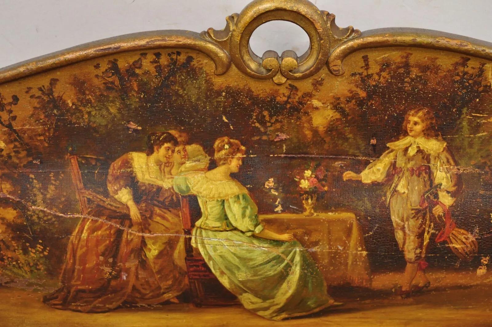 Antico Vittoriano Art Nouveau in legno dorato e dipinto a mano, divano 2 pezzi per salotto In condizioni buone in vendita a Philadelphia, PA