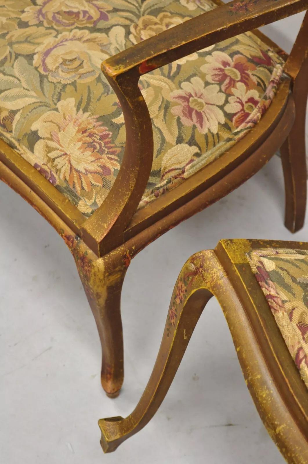 Antico Vittoriano Art Nouveau in legno dorato e dipinto a mano, divano 2 pezzi per salotto in vendita 1