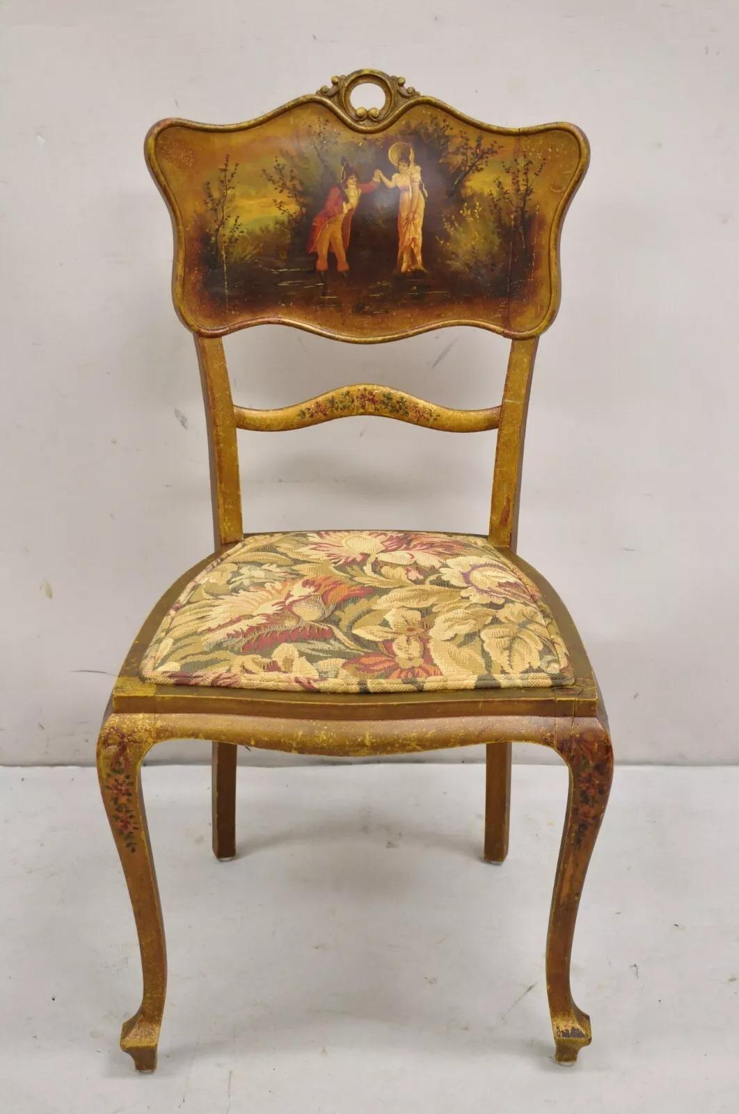 Antico Vittoriano Art Nouveau in legno dorato e dipinto a mano, divano 2 pezzi per salotto in vendita 2