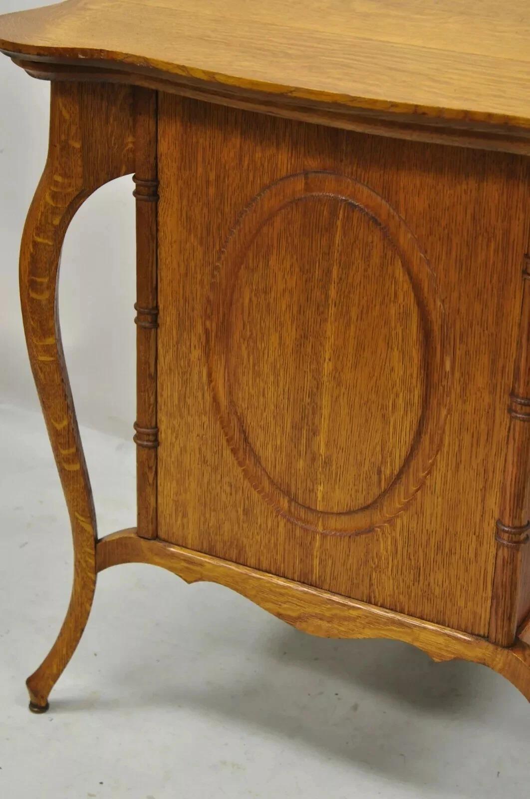 Antique Victorian Art Nouveau Golden Oak 4 Drawer Sewing Work Stand Side Table For Sale 5