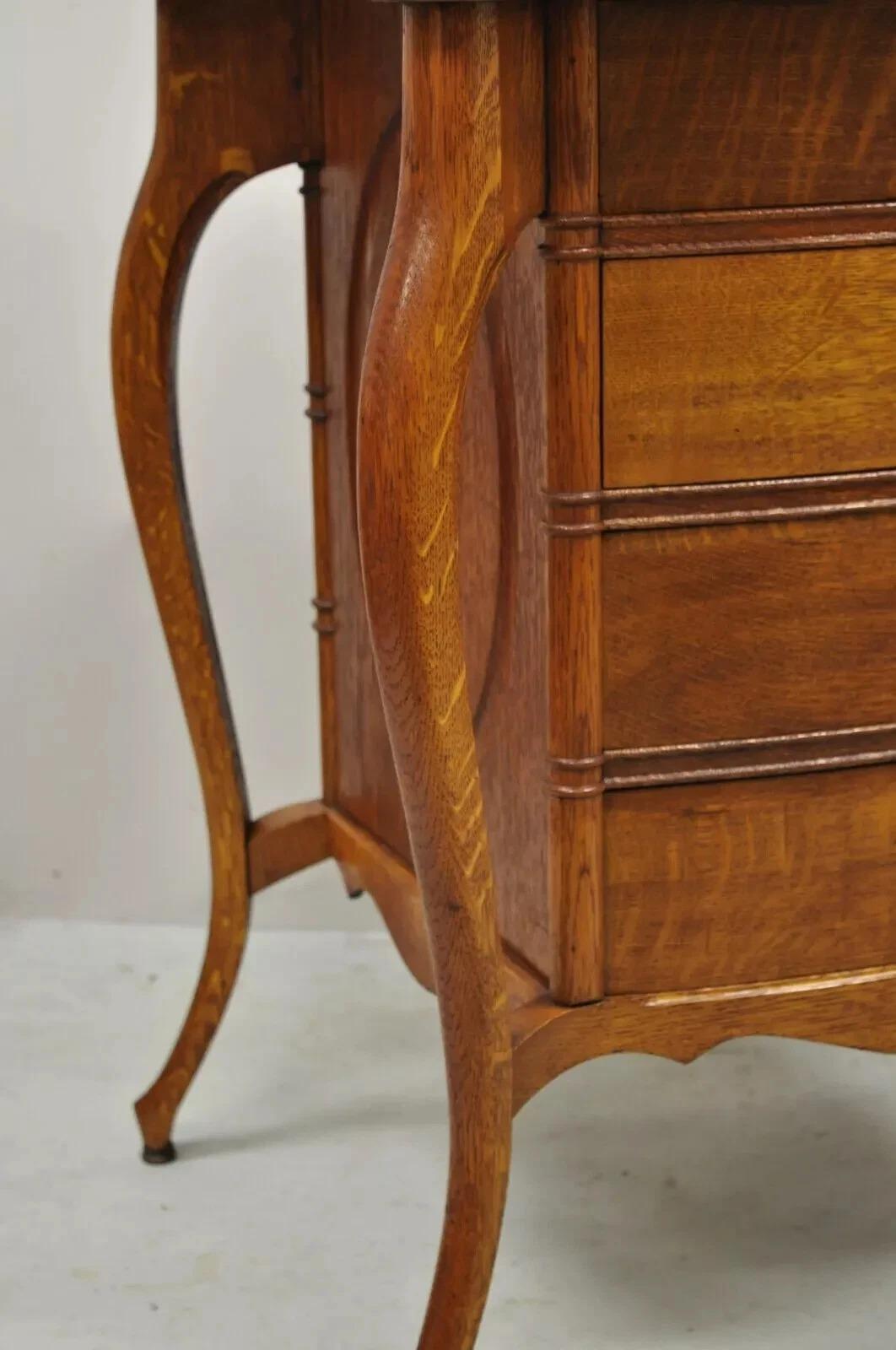 Antique Victorian Art Nouveau Golden Oak 4 Drawer Sewing Work Stand Side Table For Sale 6