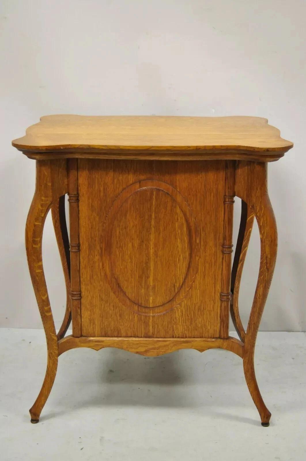 Antique Victorian Art Nouveau Golden Oak 4 Drawer Sewing Work Stand Side Table For Sale 7
