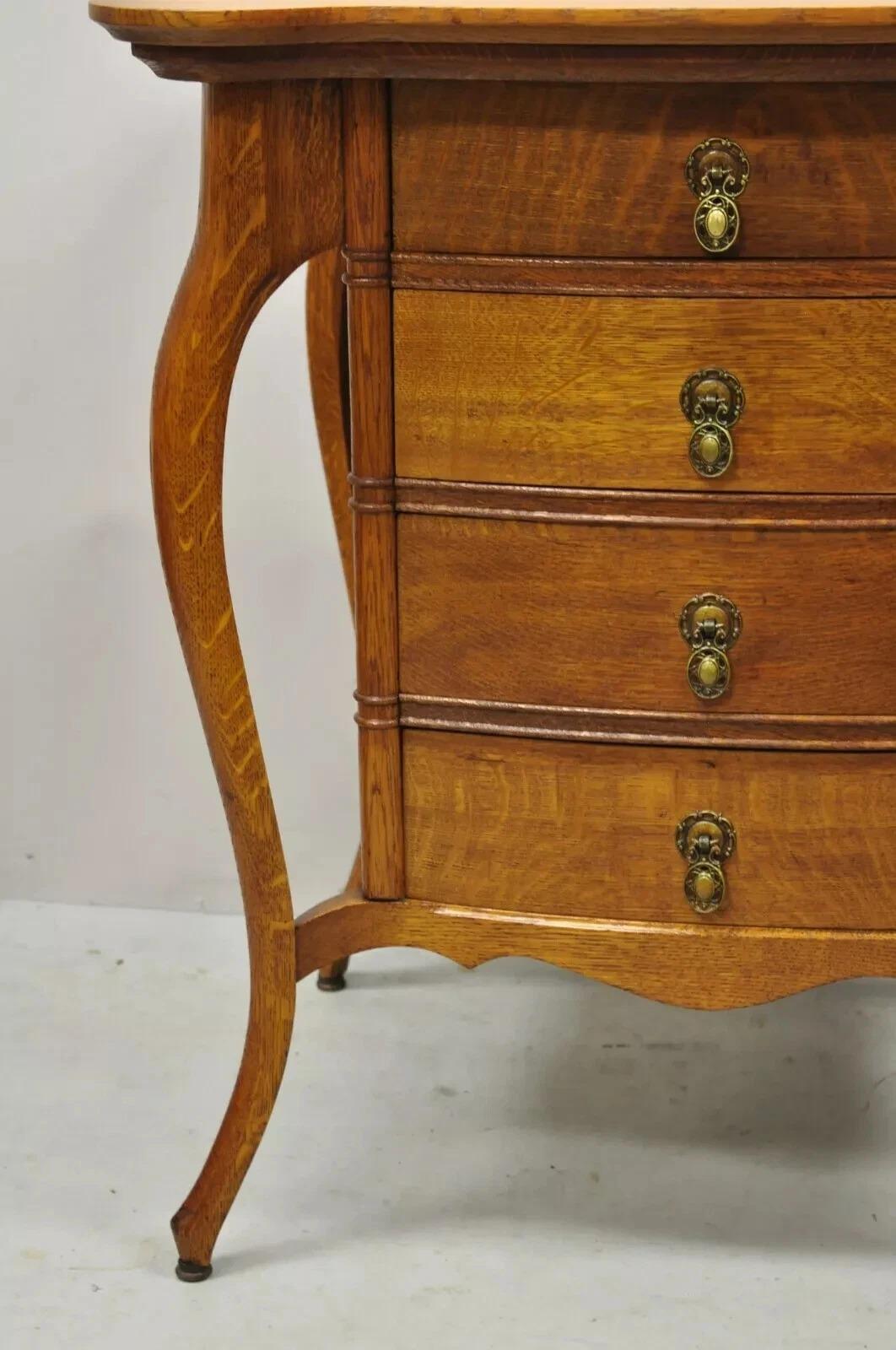 Antique Victorian Art Nouveau Golden Oak 4 Drawer Sewing Work Stand Side Table For Sale 1