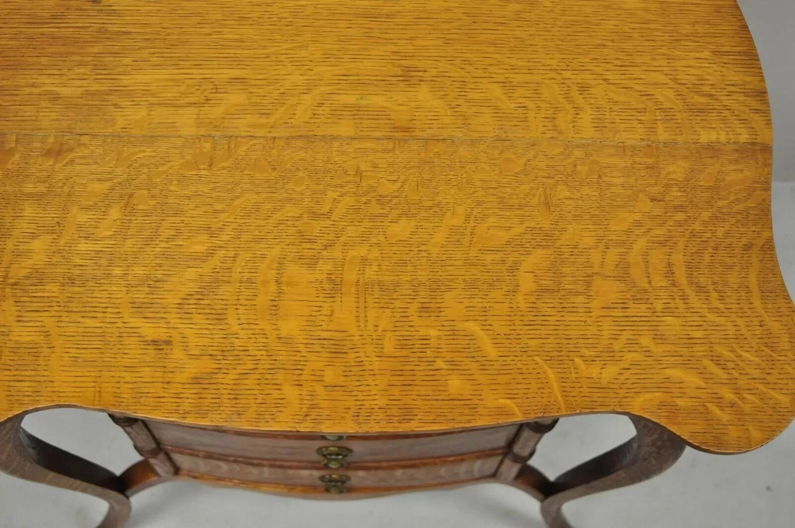 Antique Victorian Art Nouveau Golden Oak 4 Drawer Sewing Work Stand Side Table For Sale 3