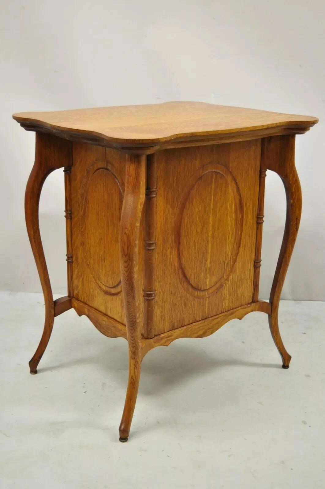 Antique Victorian Art Nouveau Golden Oak 4 Drawer Sewing Work Stand Side Table For Sale 4