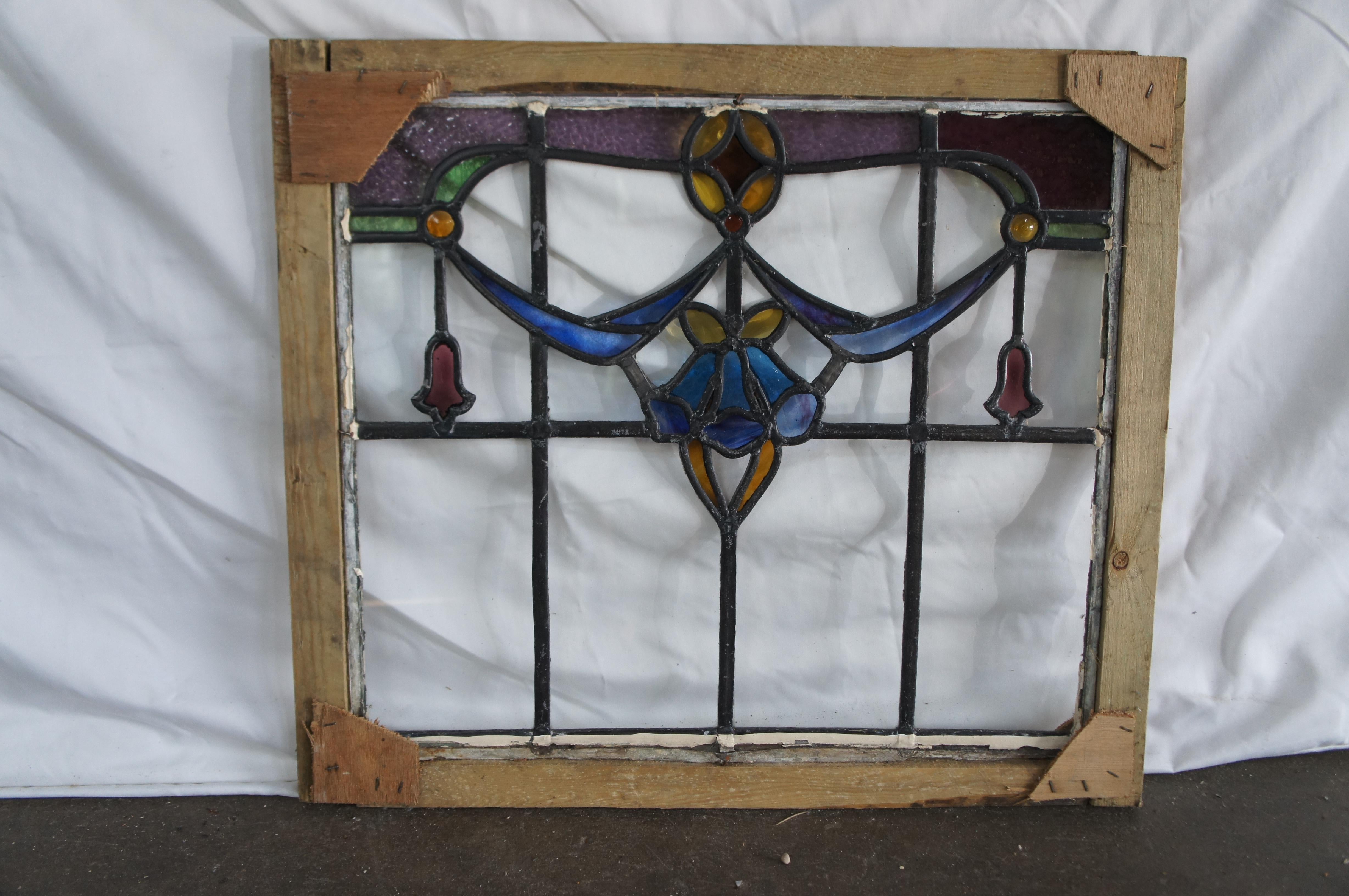 Vidriera emplomada antigua Victoriana Art Nouveau Panel Floral Enmarcado en venta 6