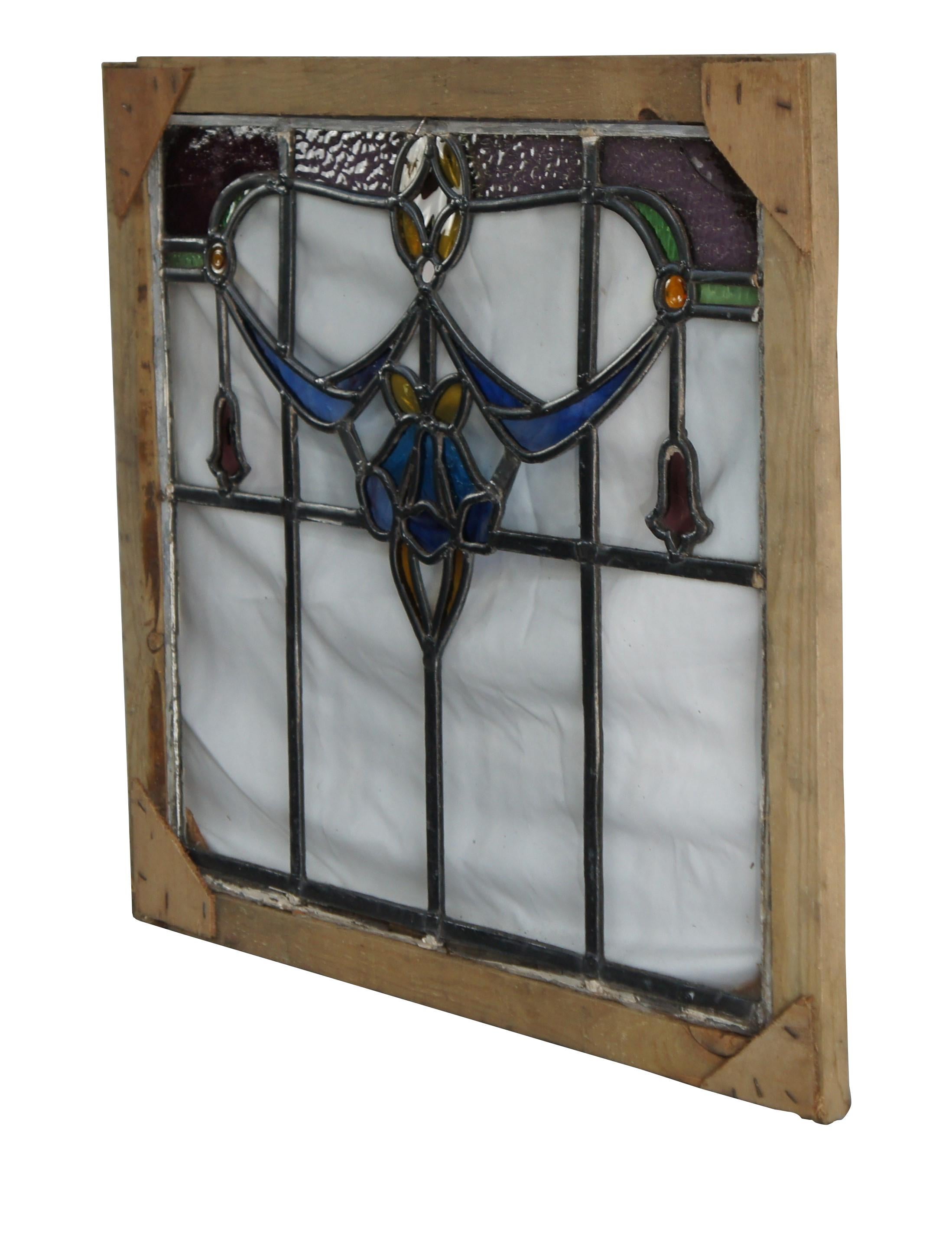 Vidriera emplomada antigua Victoriana Art Nouveau Panel Floral Enmarcado Victoriano en venta