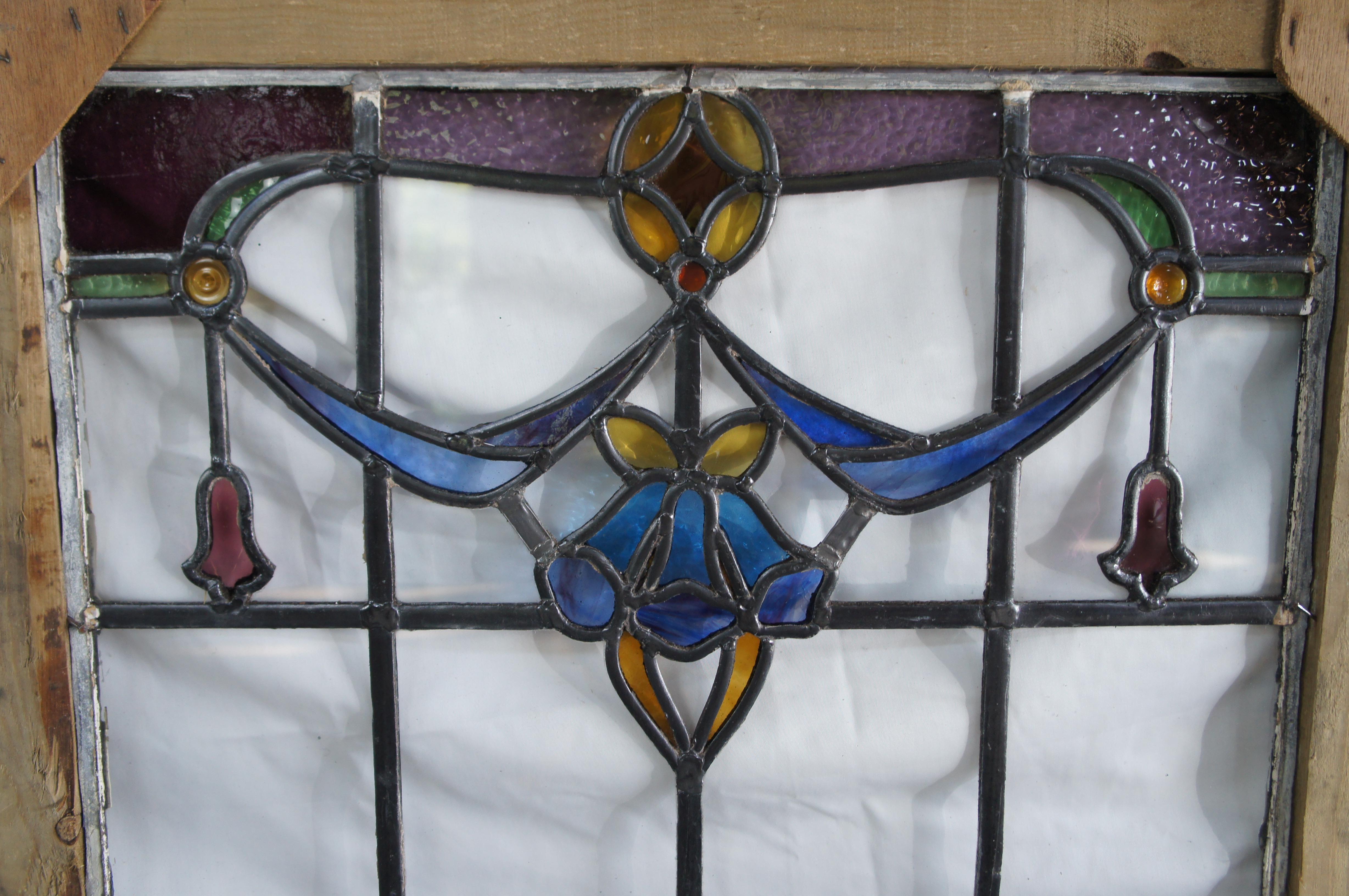 Vidriera emplomada antigua Victoriana Art Nouveau Panel Floral Enmarcado siglo XIX en venta