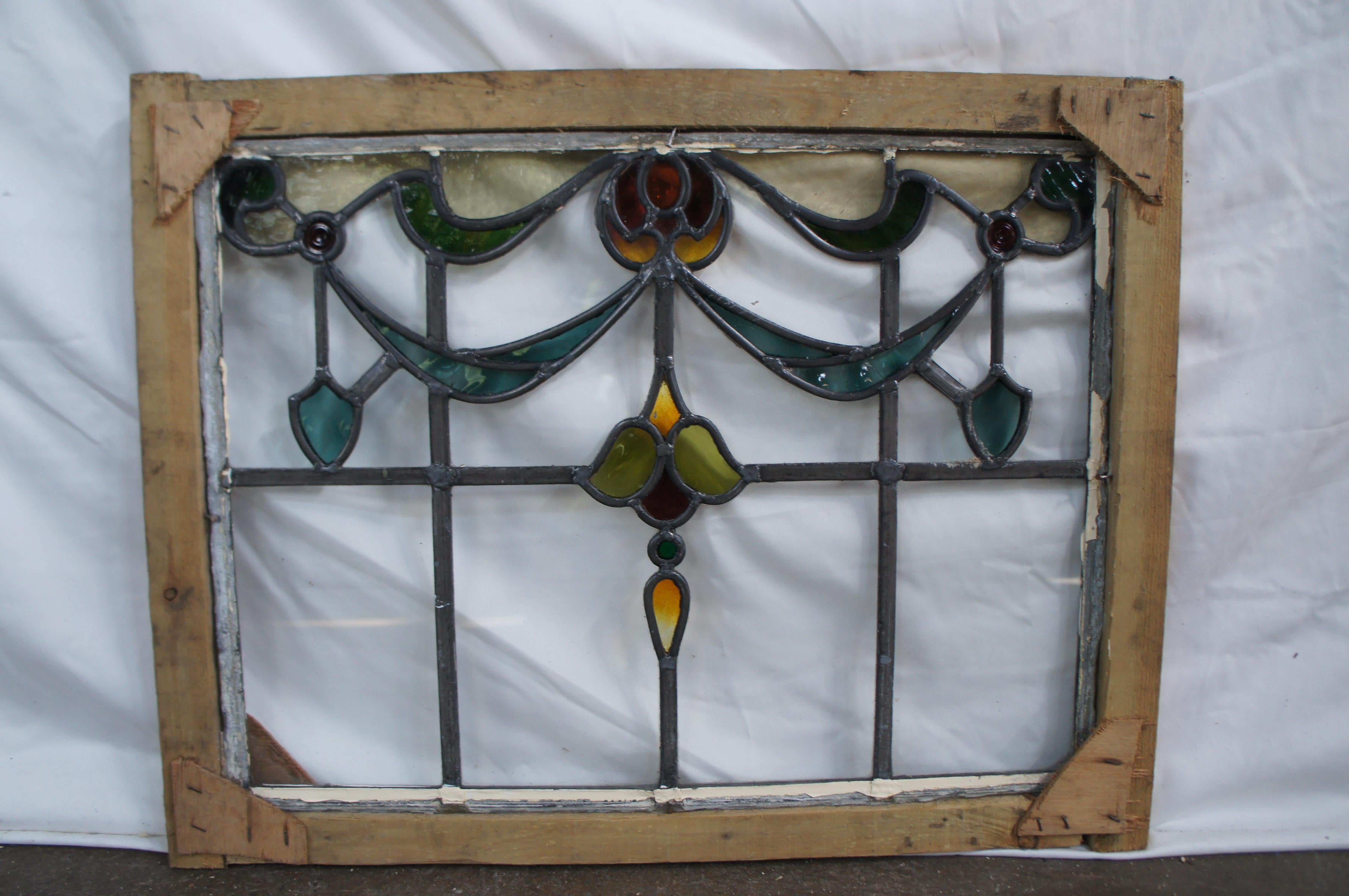 Vidriera emplomada antigua Victoriana Art Nouveau Panel Floral Enmarcado siglo XIX en venta