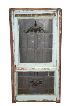 Arte antica vittoriana Art Nouveau vetrata a piombo porta a battente floreale 50"