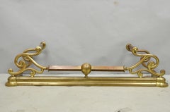 Antique Victorian Art Nouveau Patinated Brass Scrolling 51" Fireplace Fender