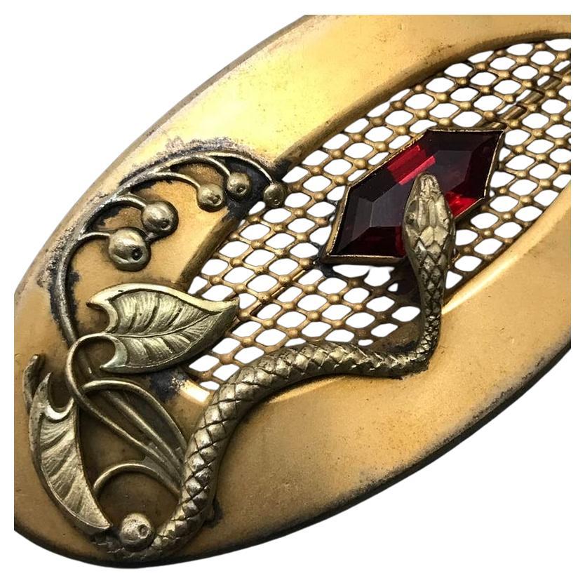 Antica spilla da fascia vittoriana Art Nouveau con motivo a serpente