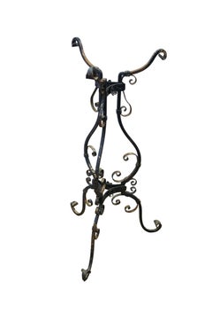 Antique Victorian Art Nouveau Scrolled Wrought Iron Tripod Garden Plant Stand