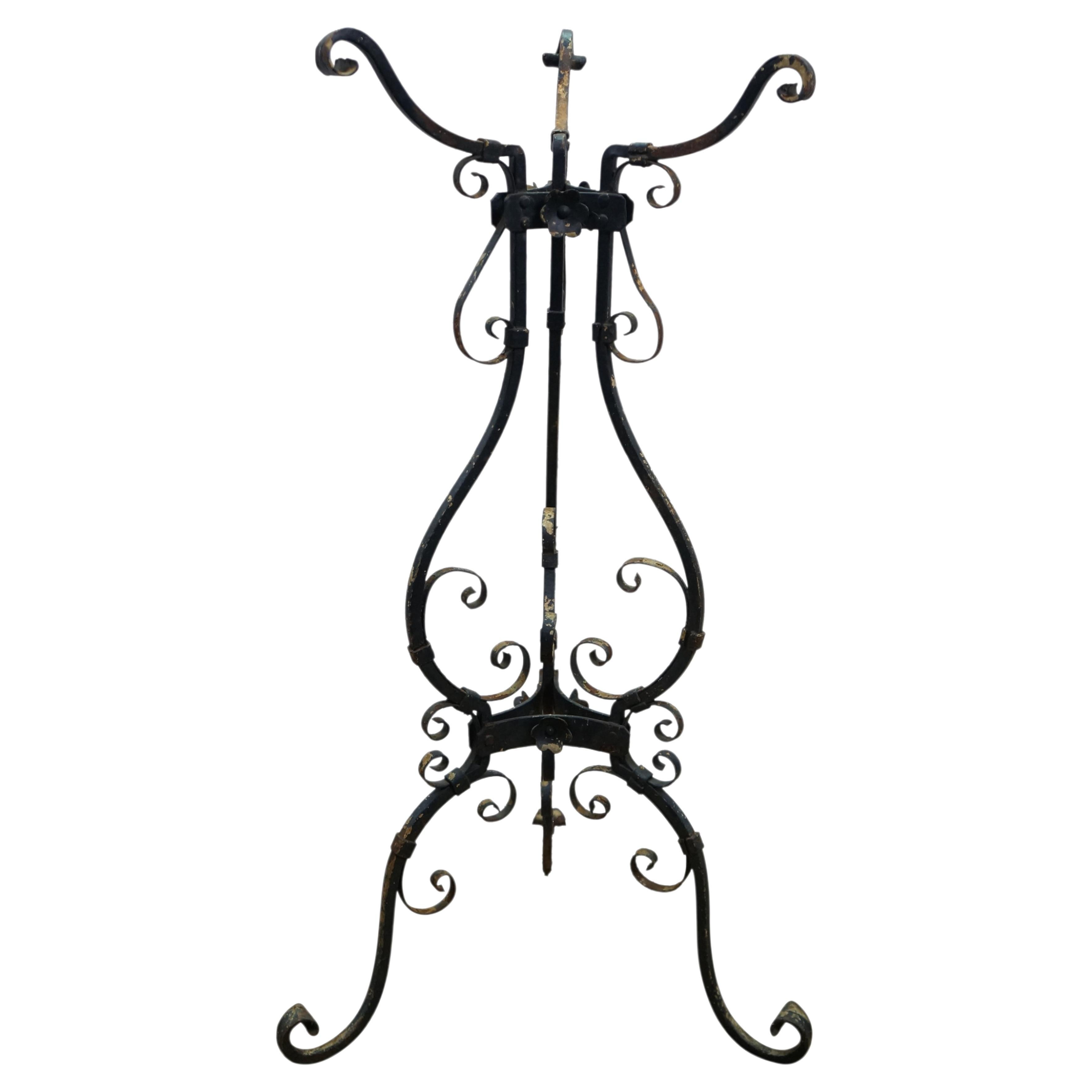Antique Victorian Art Nouveau Scrolled Wrought Iron Tripod Garden Plant Stand