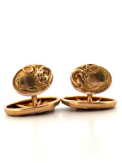 Antique Victorian Art Noveau 14K Yellow Gold Oval Double Dragon Cufflinks