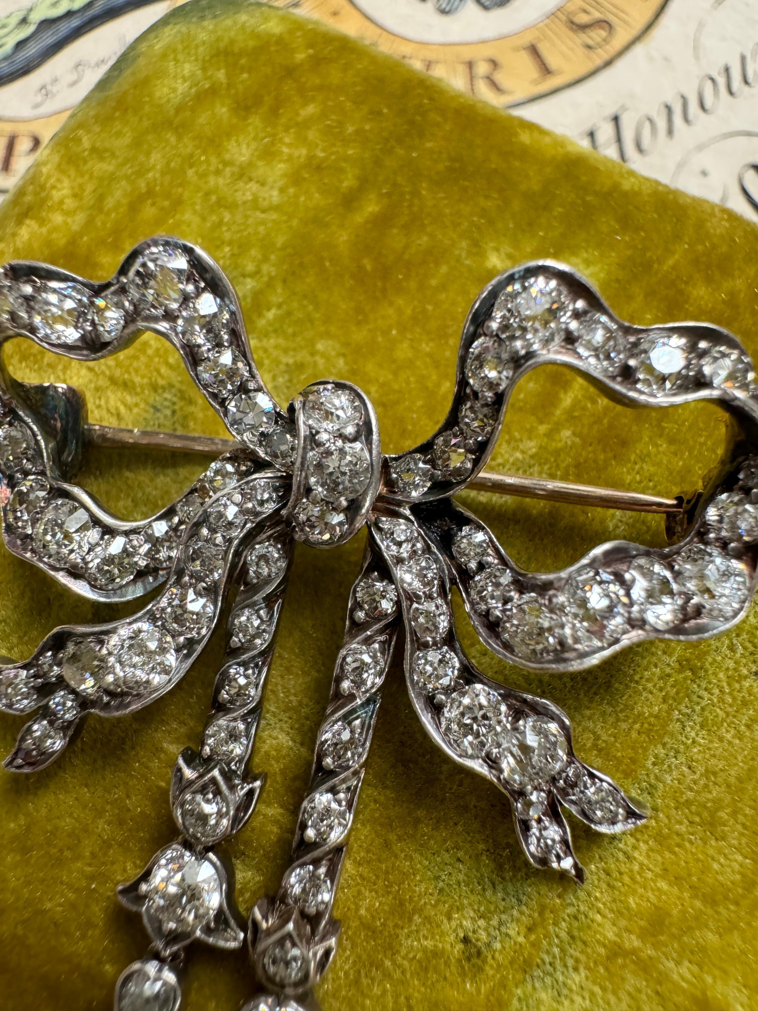 Women's or Men's Antique Victorian Articulated Diamond Bow Brooch