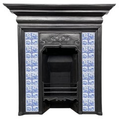 Antique Victorian Arts and Crafts cast iron and tiled combination fireplace