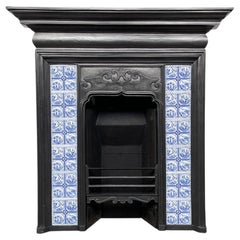Antique Victorian Arts and Crafts cast iron and tiled combination fireplace