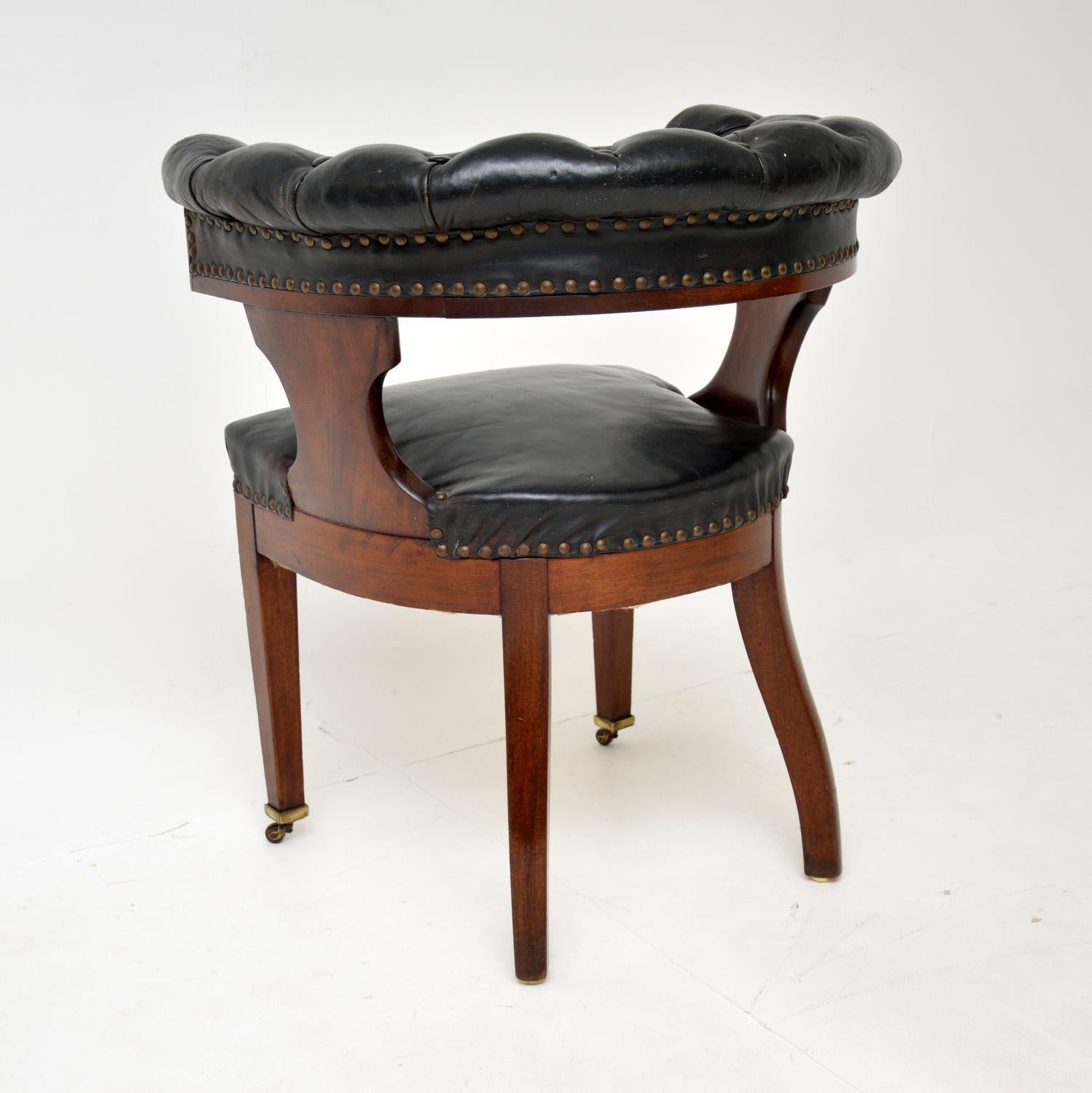 Antique Victorian Arts & Crafts Leather Desk Chair 6