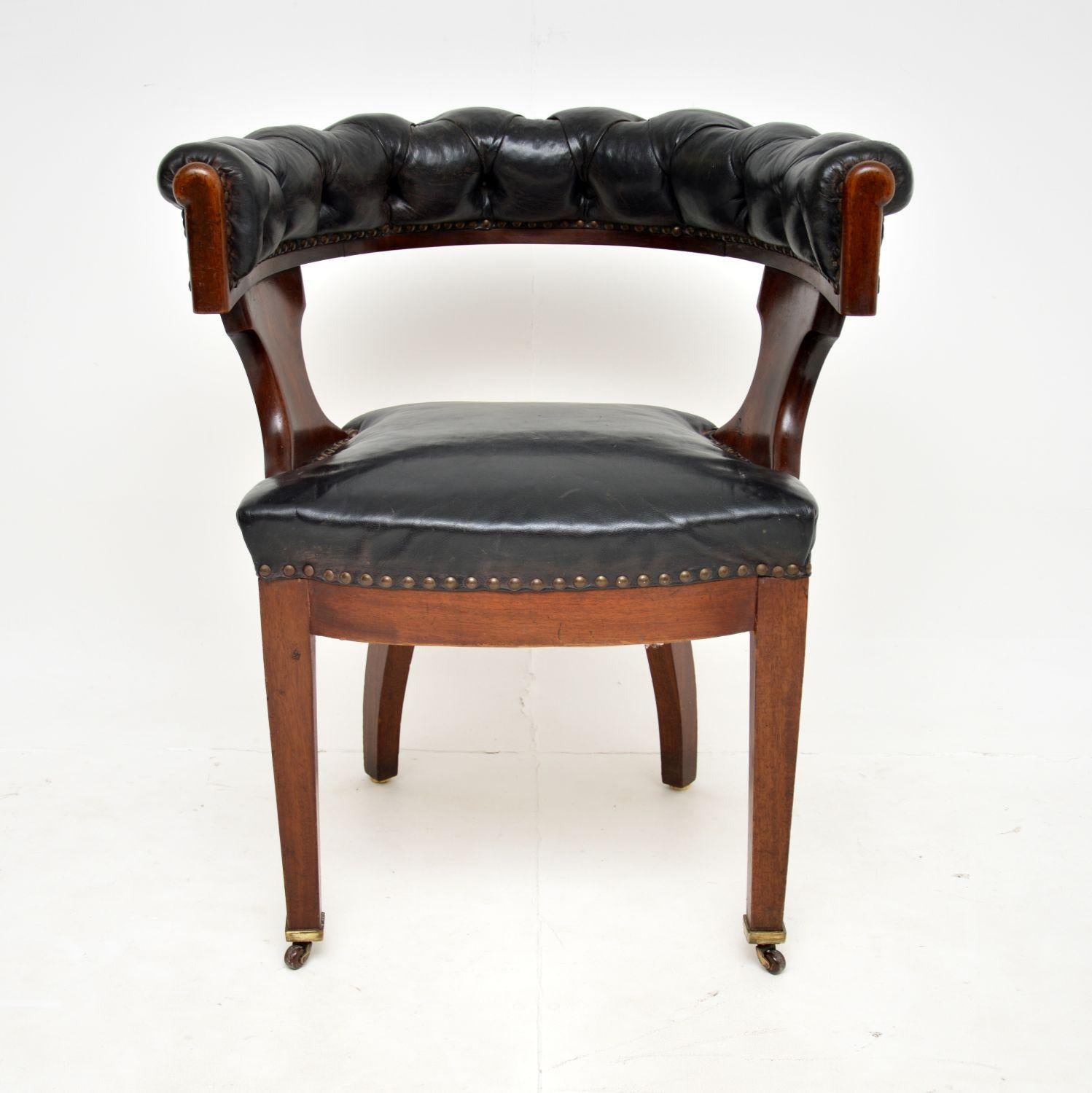 English Antique Victorian Arts & Crafts Leather Desk Chair