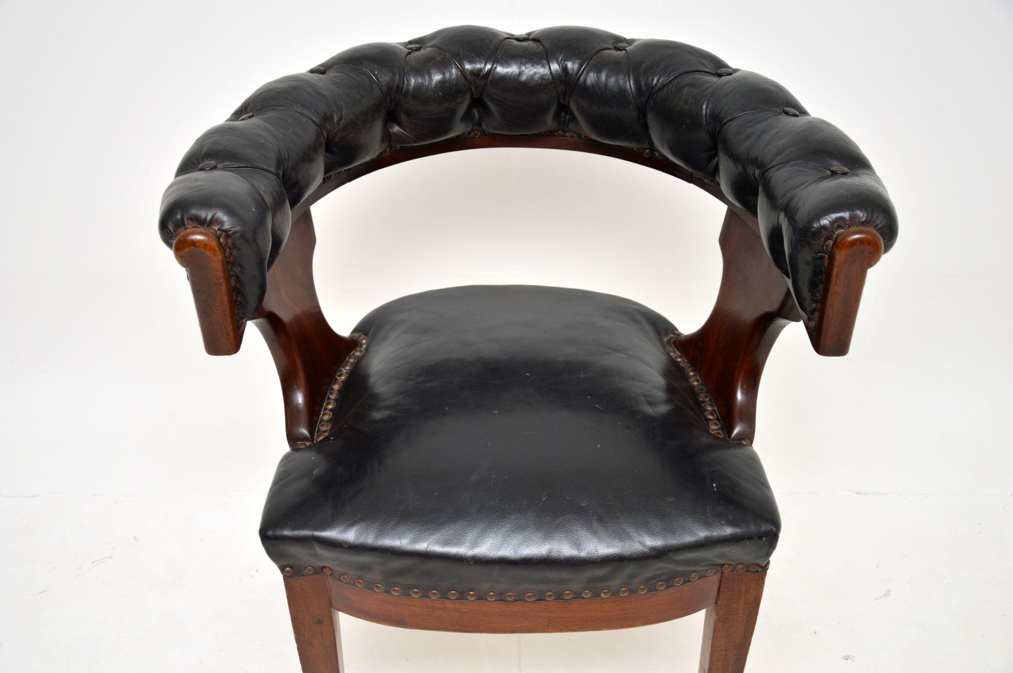 19th Century Antique Victorian Arts & Crafts Leather Desk Chair