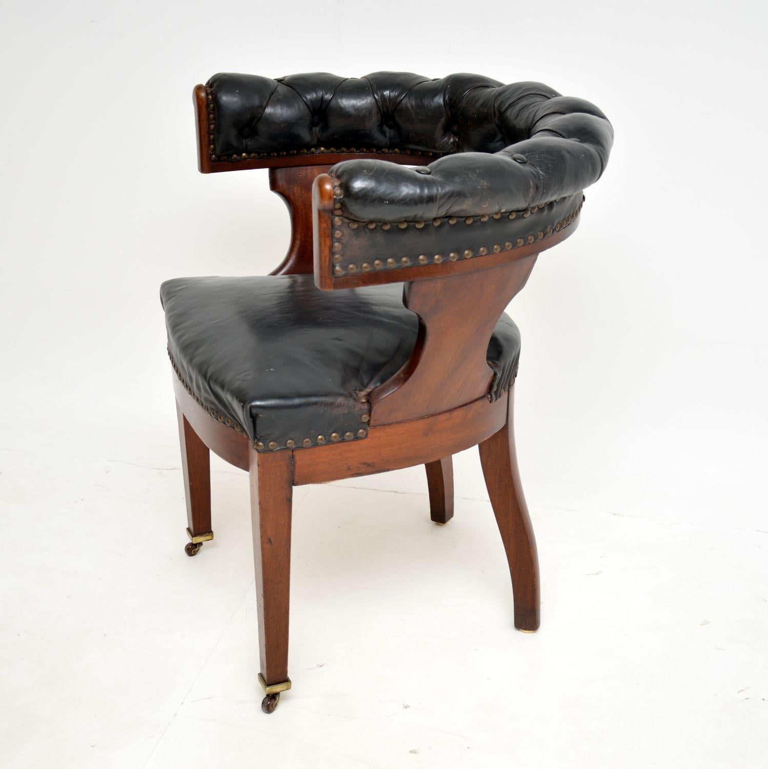 Antique Victorian Arts & Crafts Leather Desk Chair 1