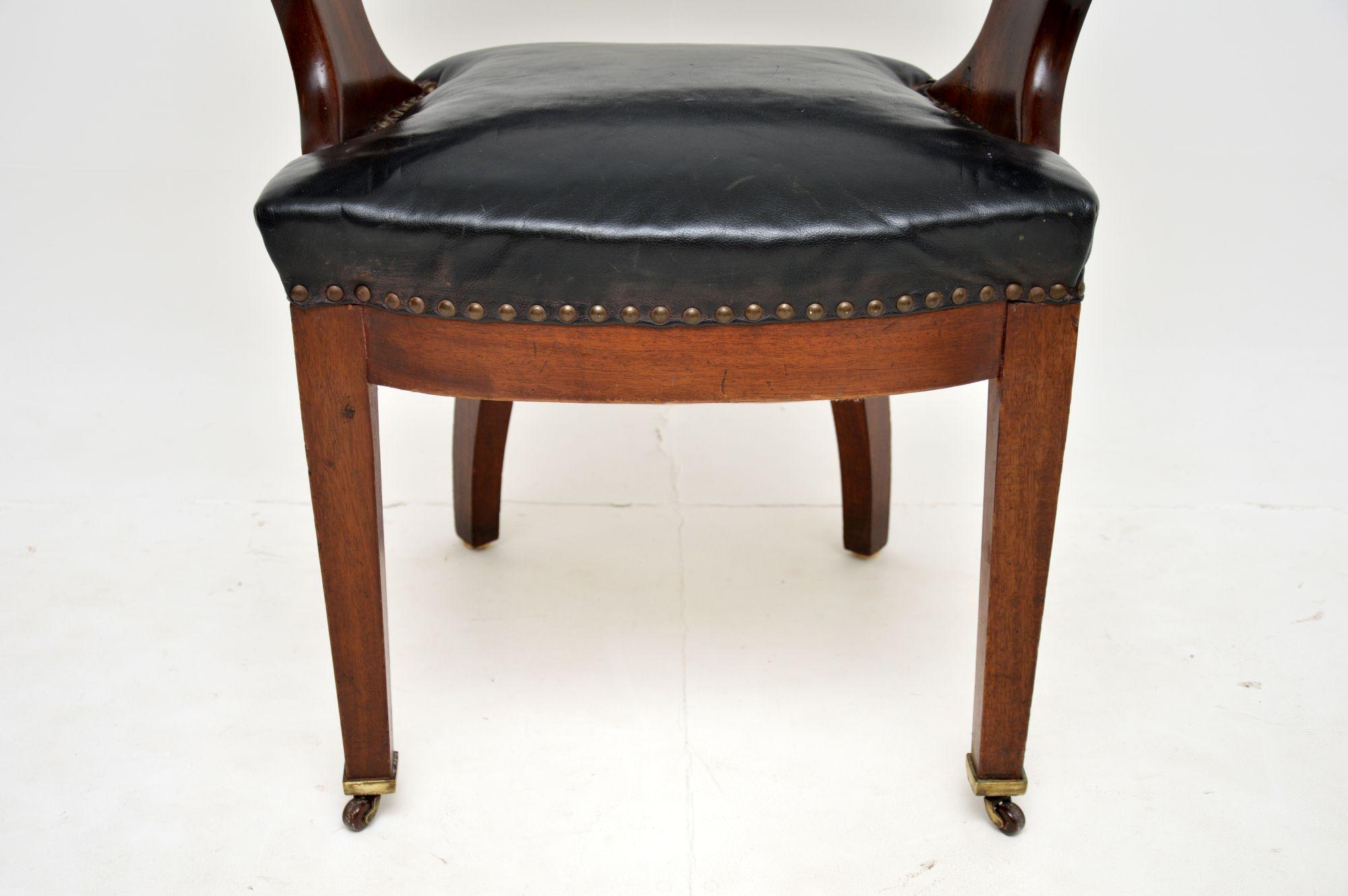 Antique Victorian Arts & Crafts Leather Desk Chair 3